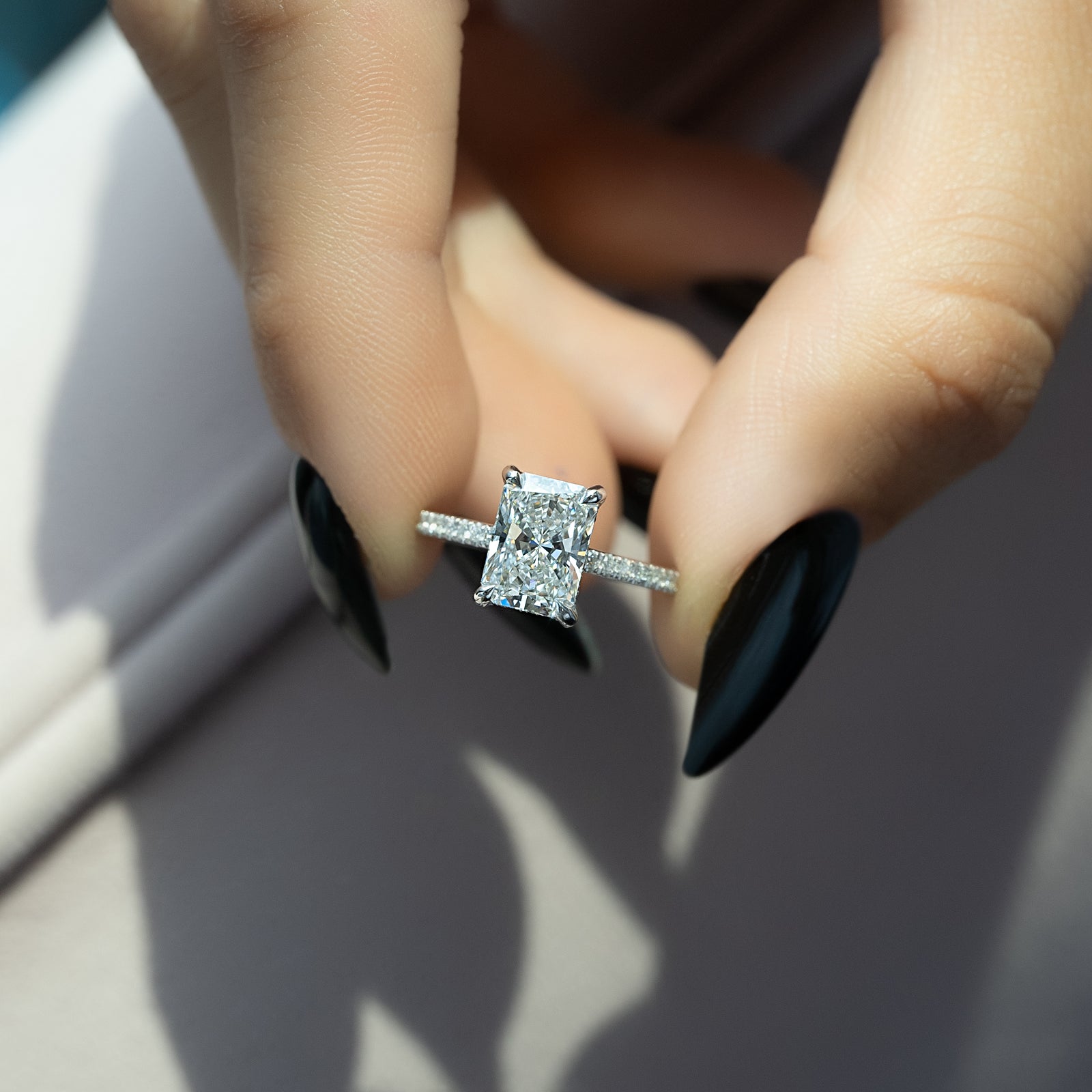 Hidden Halo & Pave Engagement Ring Featuring 1.0 CT Radiant Moissanite 3