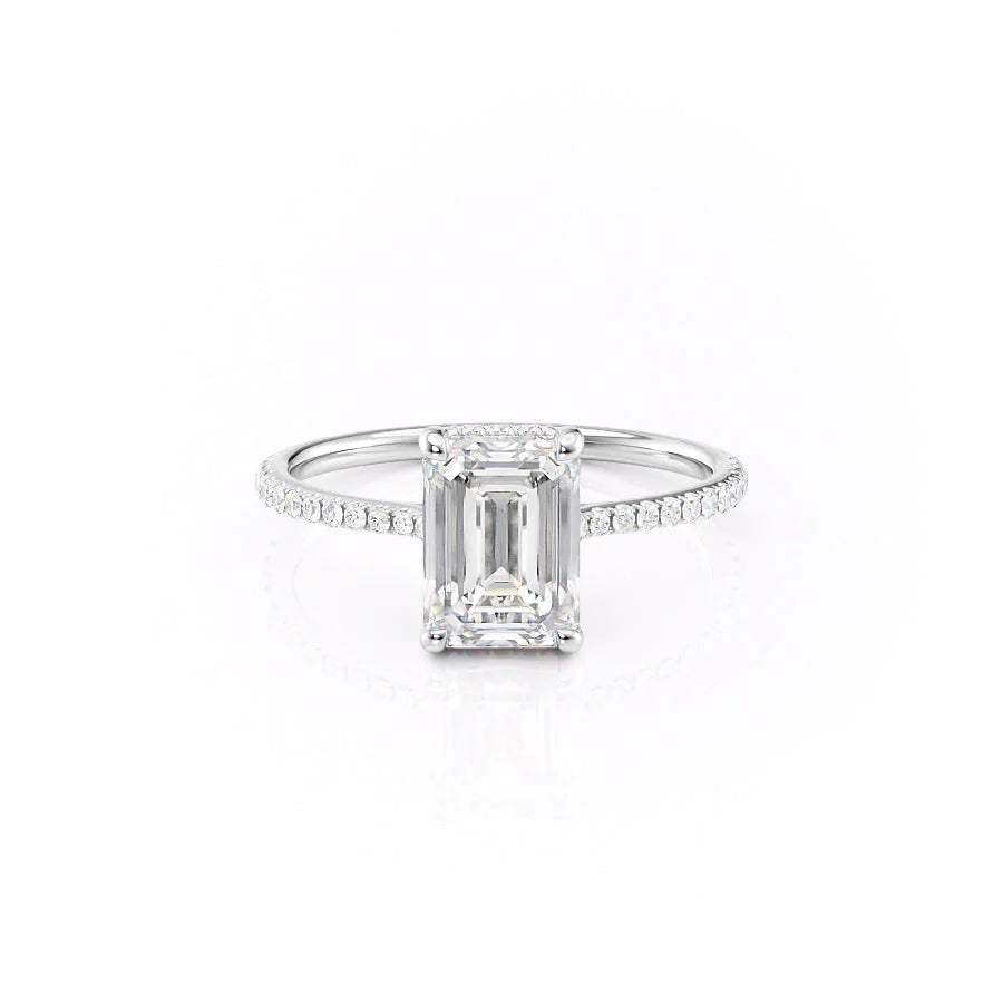 Hidden Halo & Pave Engagement Ring Featuring 1.0 CT Emerald Moissanite 1