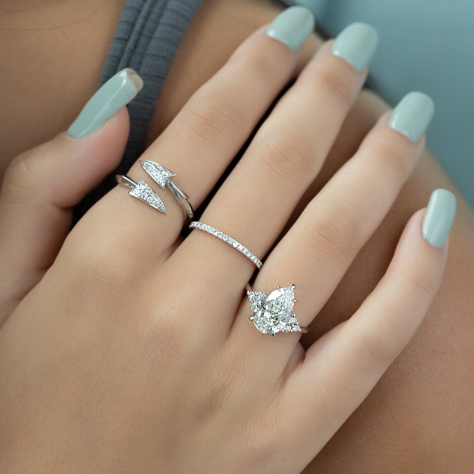 Cluster Engagement Ring Featuring 3.0 CT Pear Moissanite 3