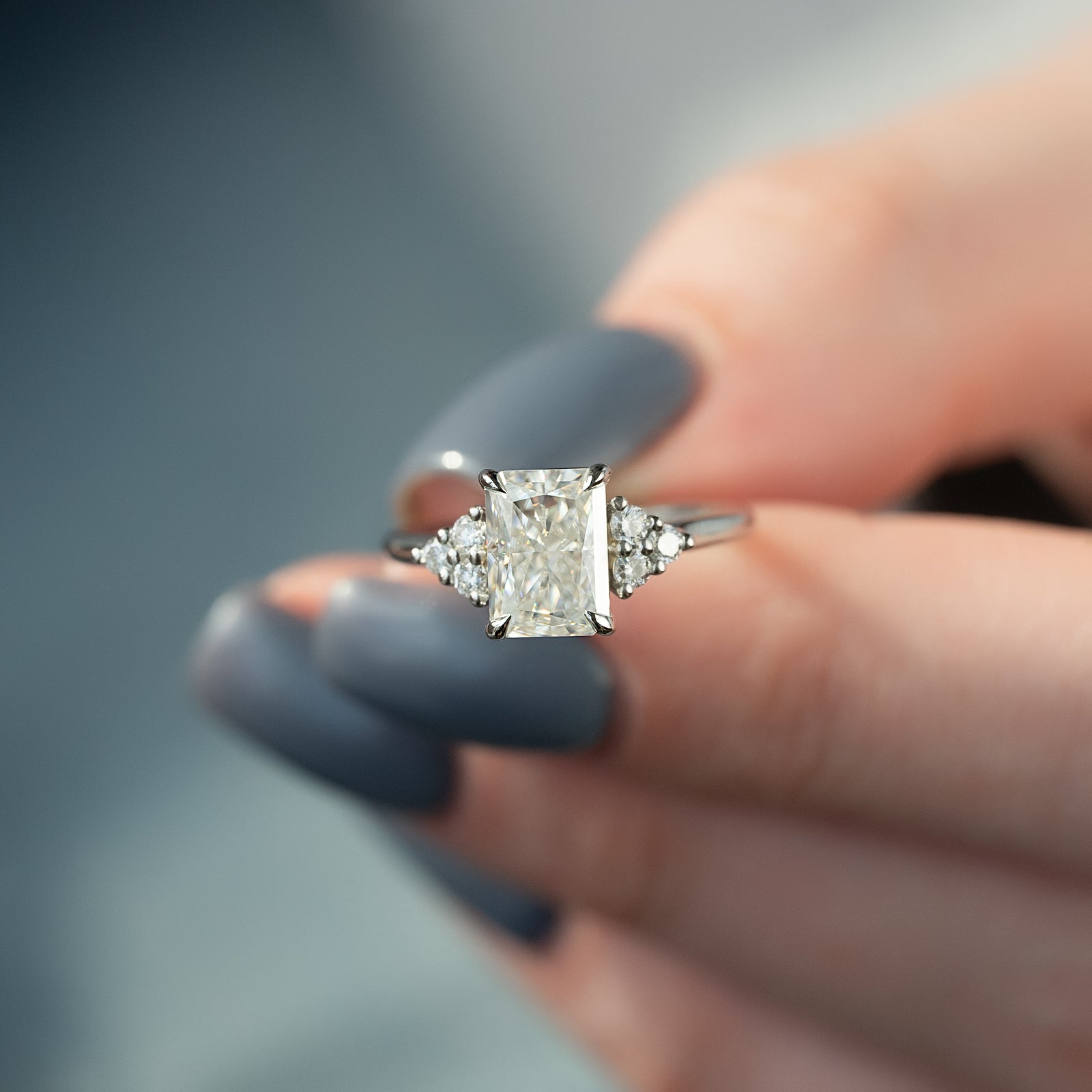 Cluster Engagement Ring Featuring 2.0 CT Radiant Moissanite 3
