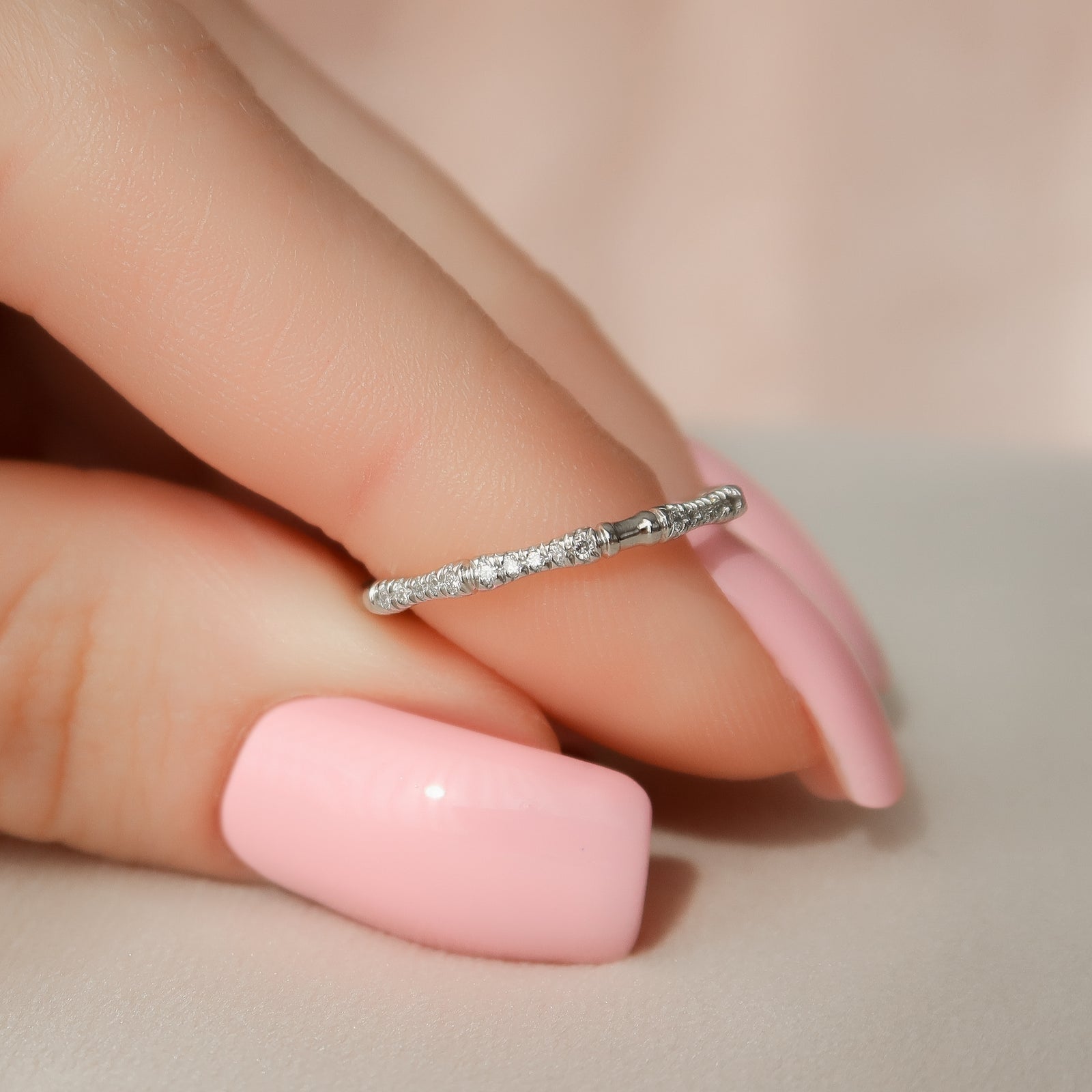 0.10 TCW Round Moissanite Unique Wedding Band - farrellouise