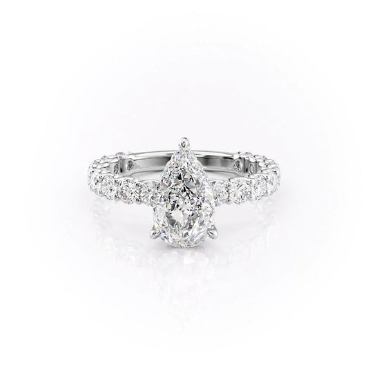 Hidden Halo & Pave Engagement Ring Featuring 1.0 CT Pear Moissanite 1