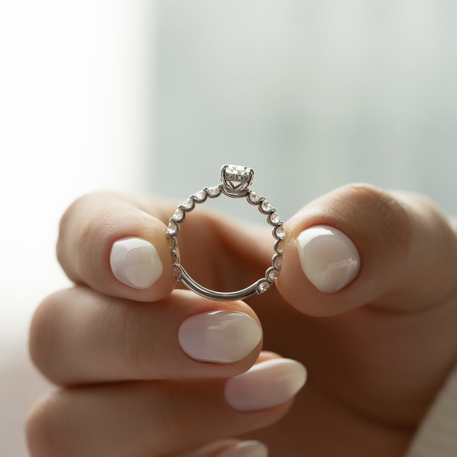 Hidden Halo & Pave Engagement Ring Featuring 1.0 CT Pear Moissanite 4