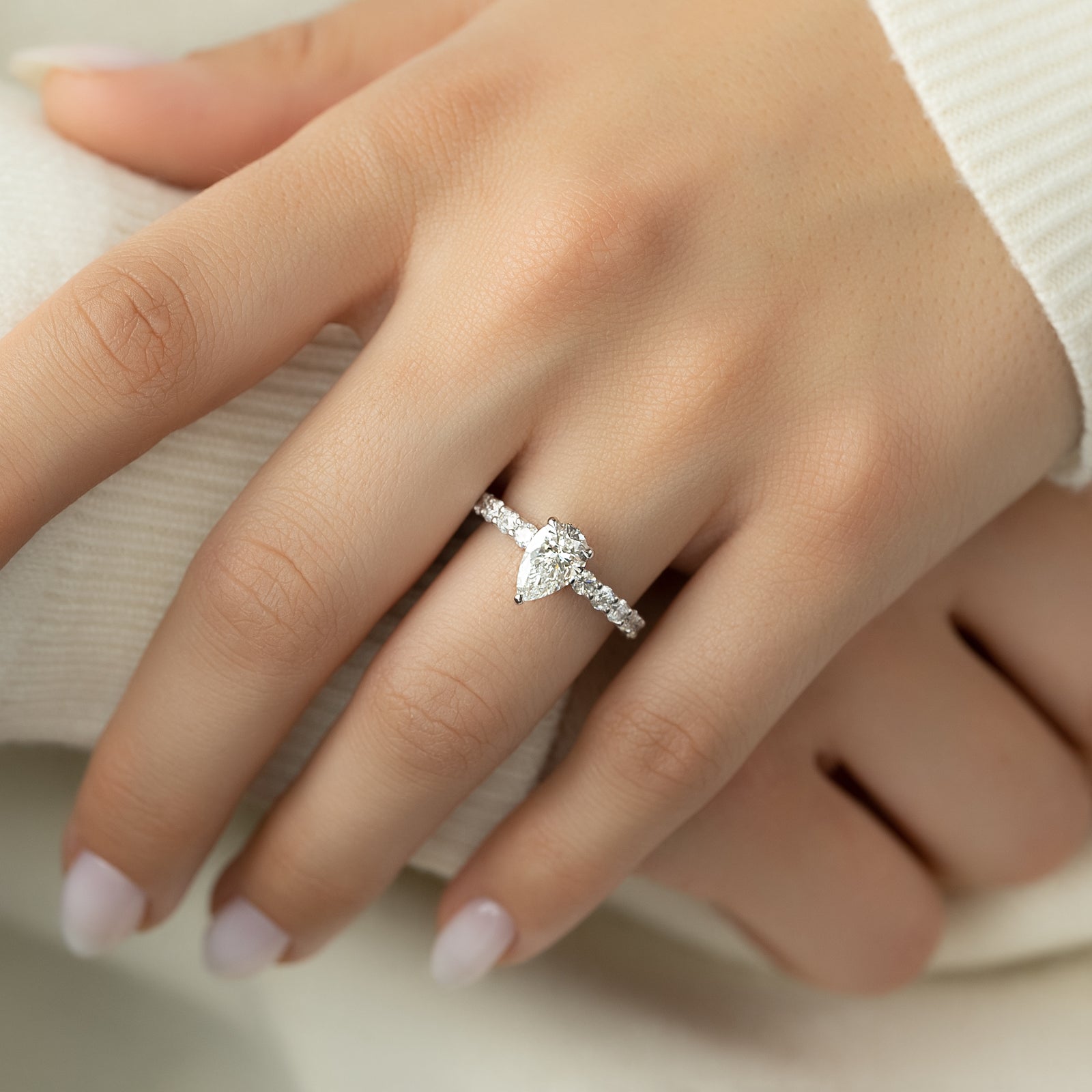 Hidden Halo & Pave Engagement Ring Featuring 1.0 CT Pear Moissanite 3