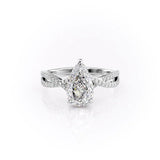 Hidden Halo Criss Cross Pave Engagement Ring Featuring 3.0 CT Pear Moissanite 1