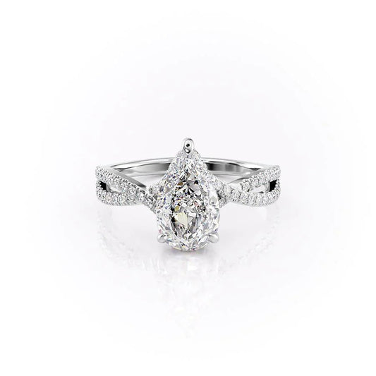 Hidden Halo Criss Cross Pave Engagement Ring Featuring 3.0 CT Pear Moissanite 1