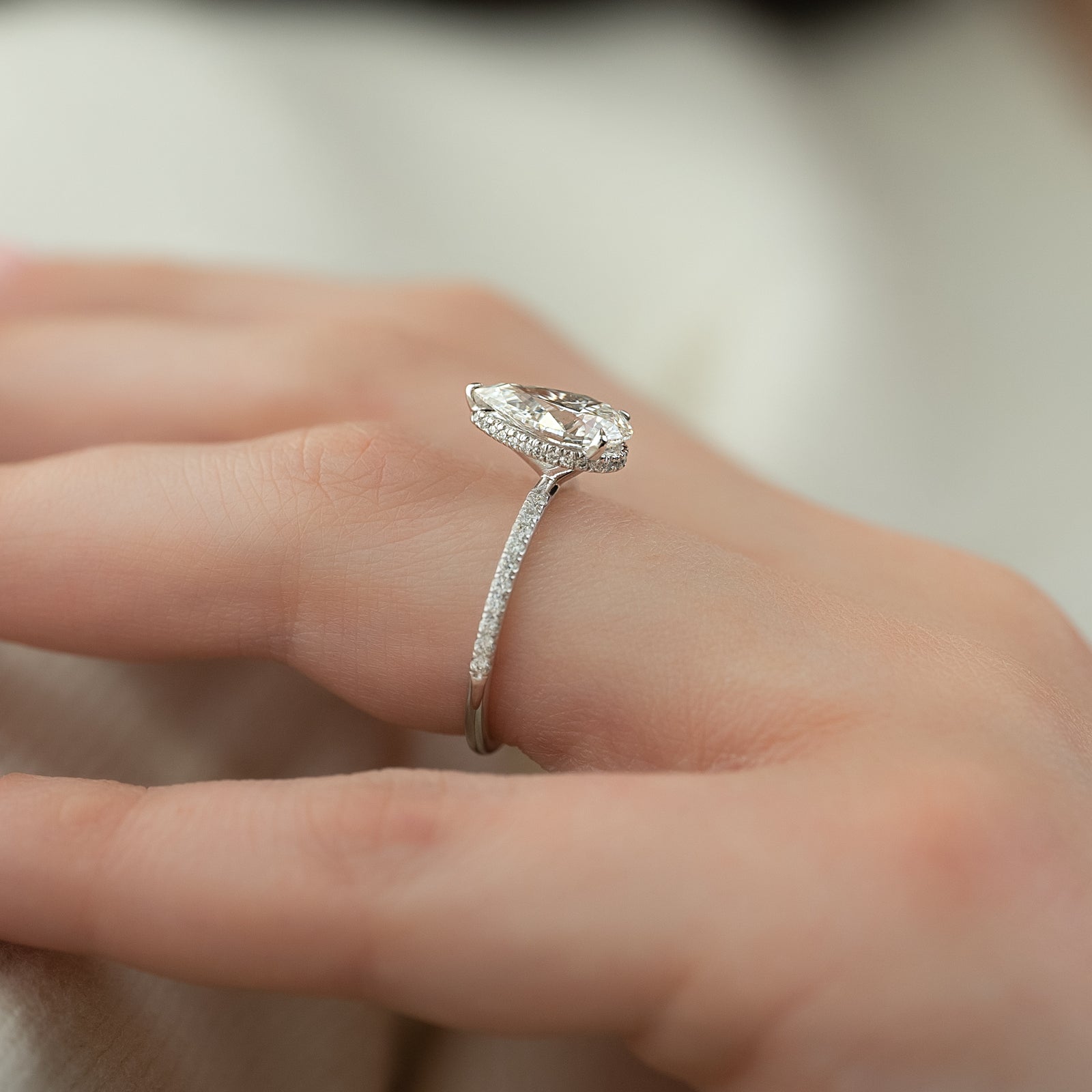 Hidden Halo Engagement Ring Featuring 2.50 CT Pear Moissanite 5