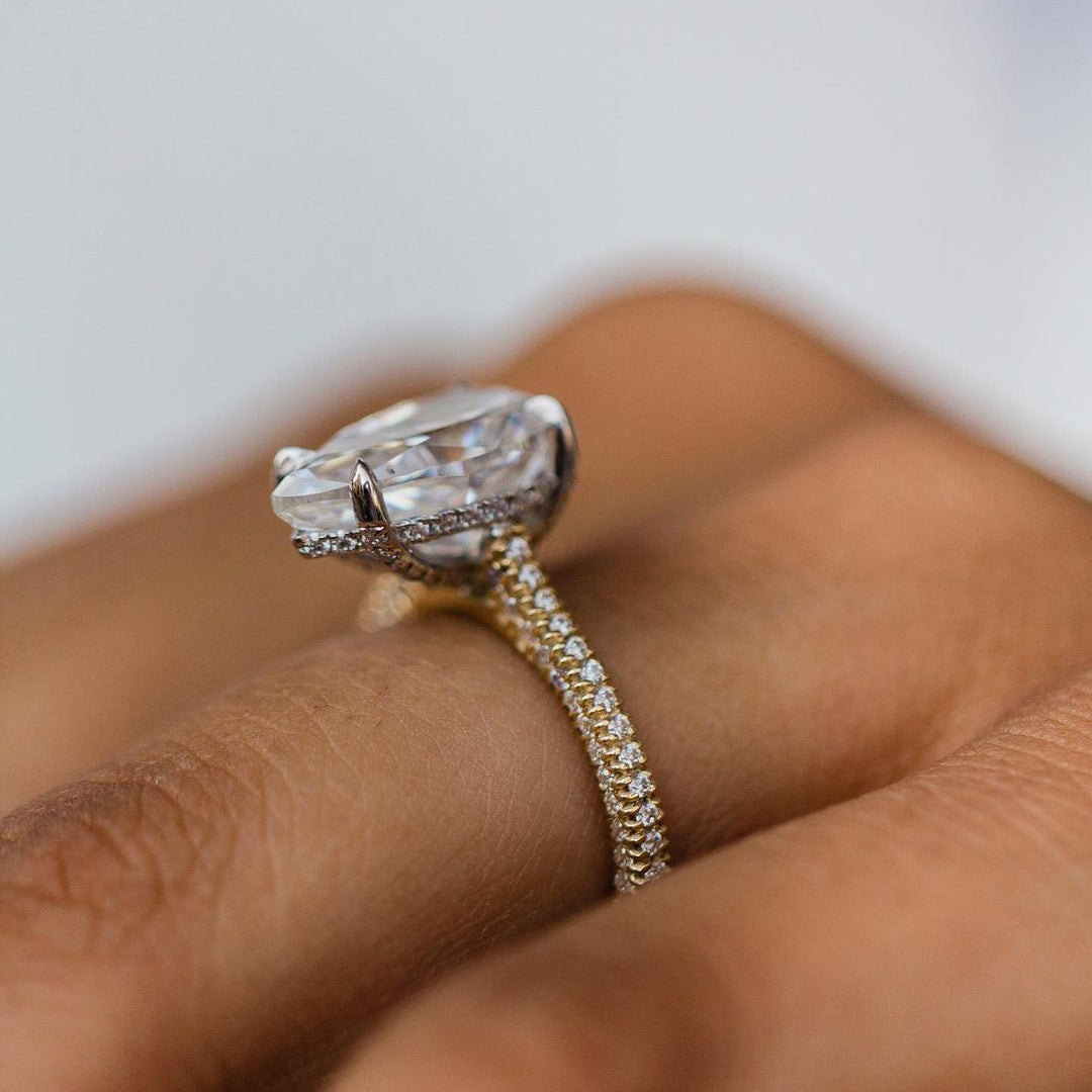 4.25 CT Pear Hidden Halo & Pave Moissanite Engagement Ring 2