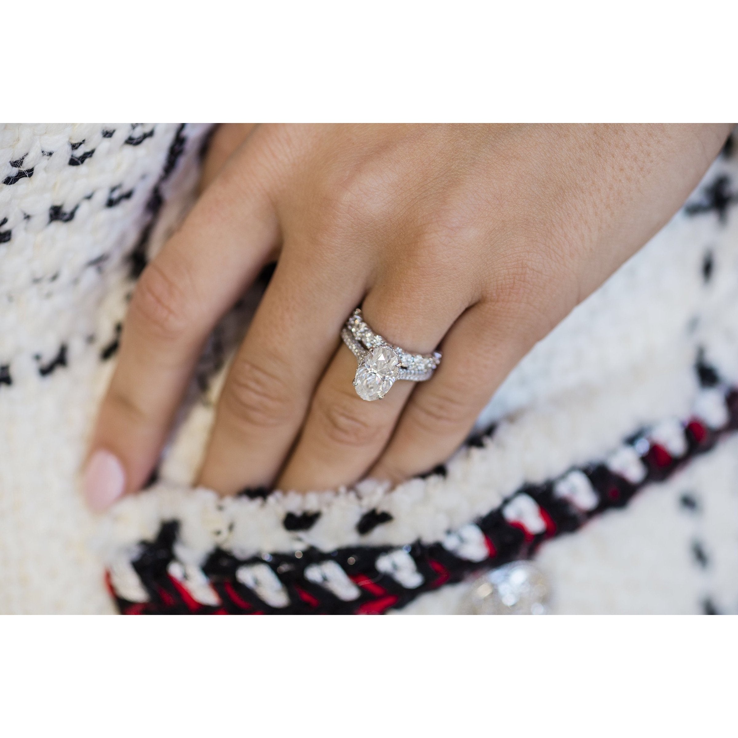 3.0 CT Oval Hidden Halo & Pave Moissanite Engagement Ring