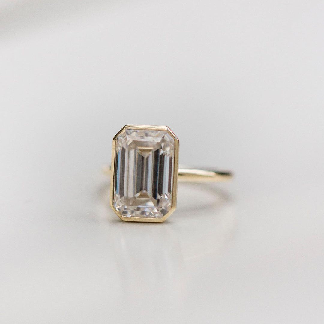 4.90 CT Emerald Cut Bezel Moissanite Engagement Ring