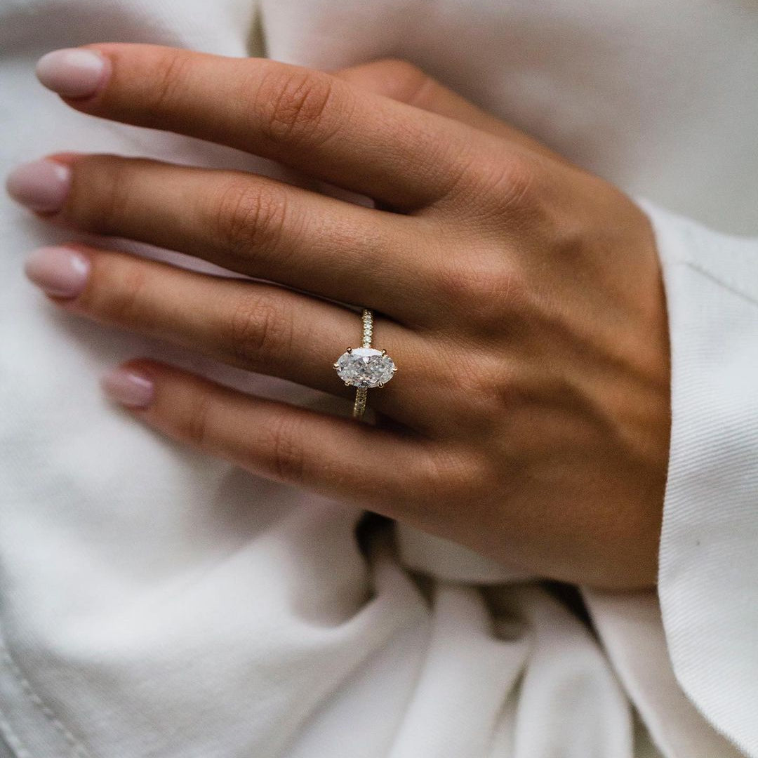 2.50 CT Oval Hidden Halo Moissanite Engagement Ring