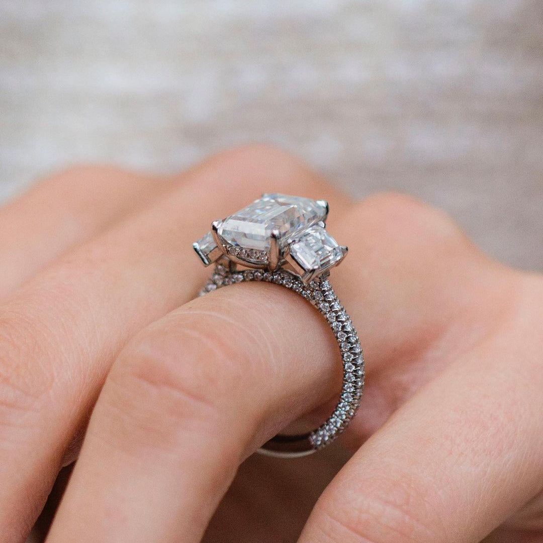 Emerald Three Stone Lab Grown Diamond Engagement Ring