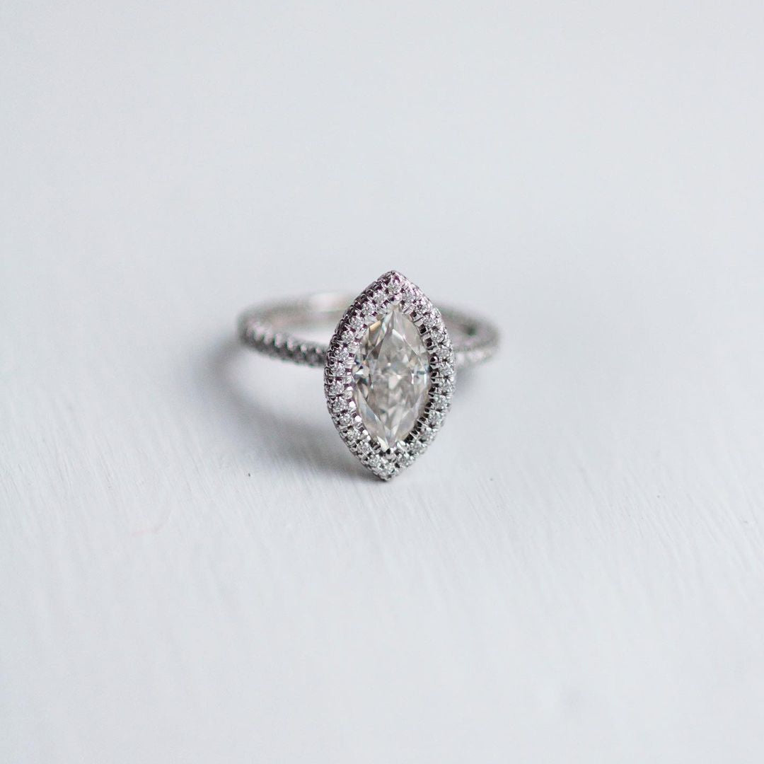 Marquise Halo & Pave Lab Grown Diamond Engagement Ring