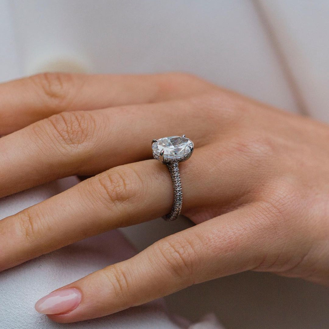 3.50 CT Oval Hidden Halo Moissanite Engagement Ring