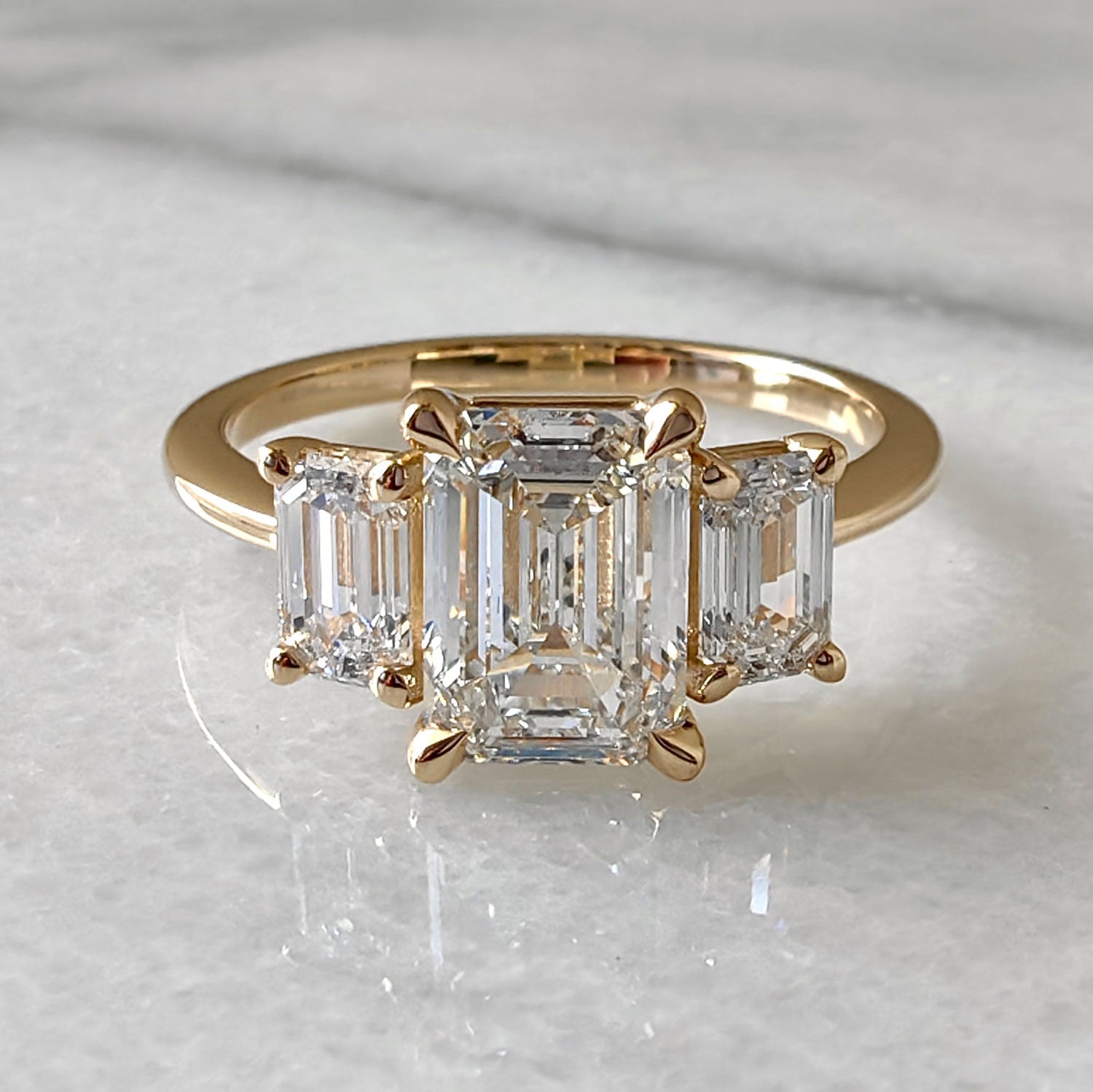 Emerald Three Stone Lab Grown Diamond Engagement Ring