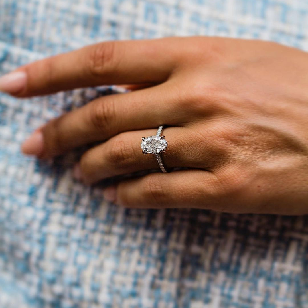 3.85 CT Oval Pave Moissanite Engagement Ring
