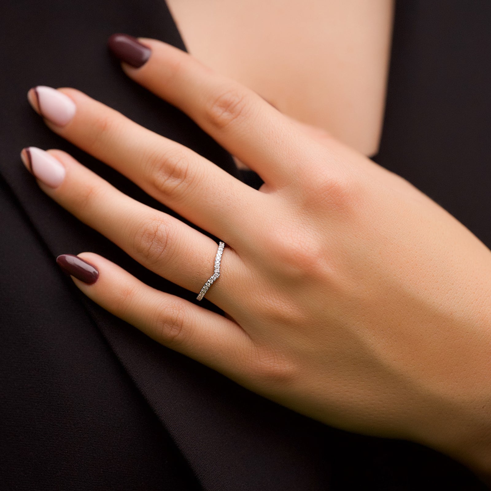 Curved Wedding Band Featuring 0.18 TCW Round Moissanite 3