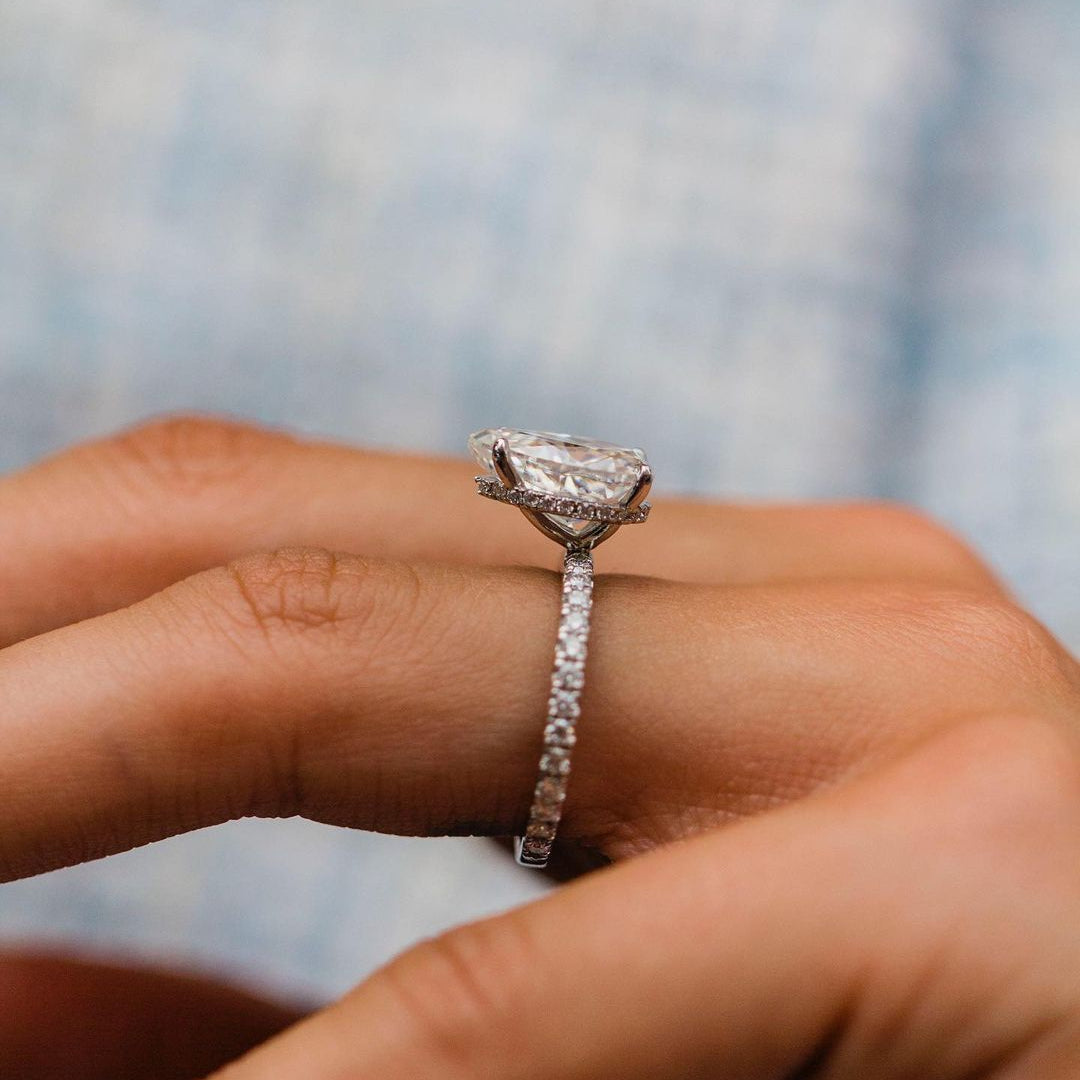 3.0 CT Pear Hidden Halo & Pave Moissanite Engagement Ring