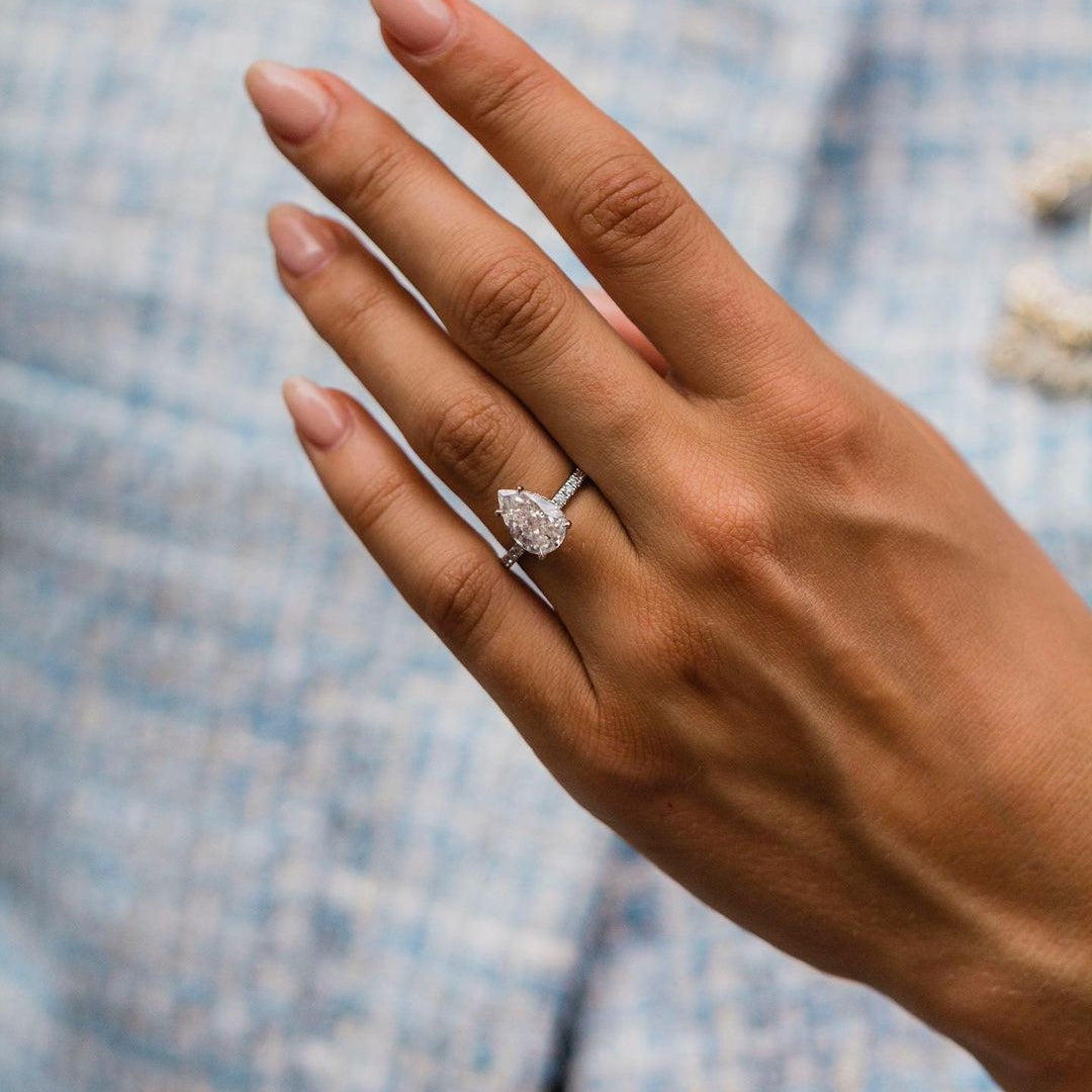 3.0 CT Pear Hidden Halo & Pave Moissanite Engagement Ring
