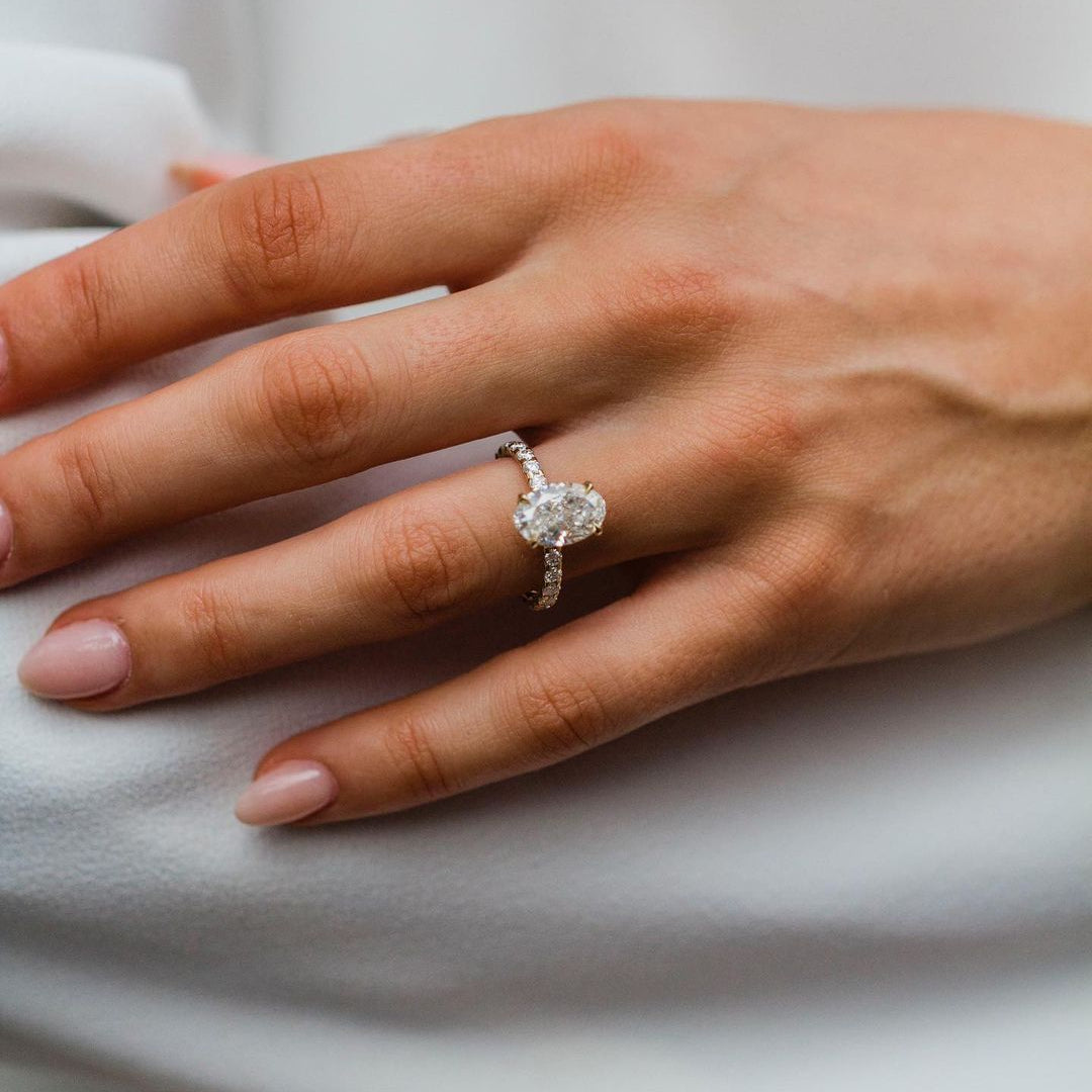 3.50 CT Oval Hidden Halo & Pave Moissanite Engagement Ring