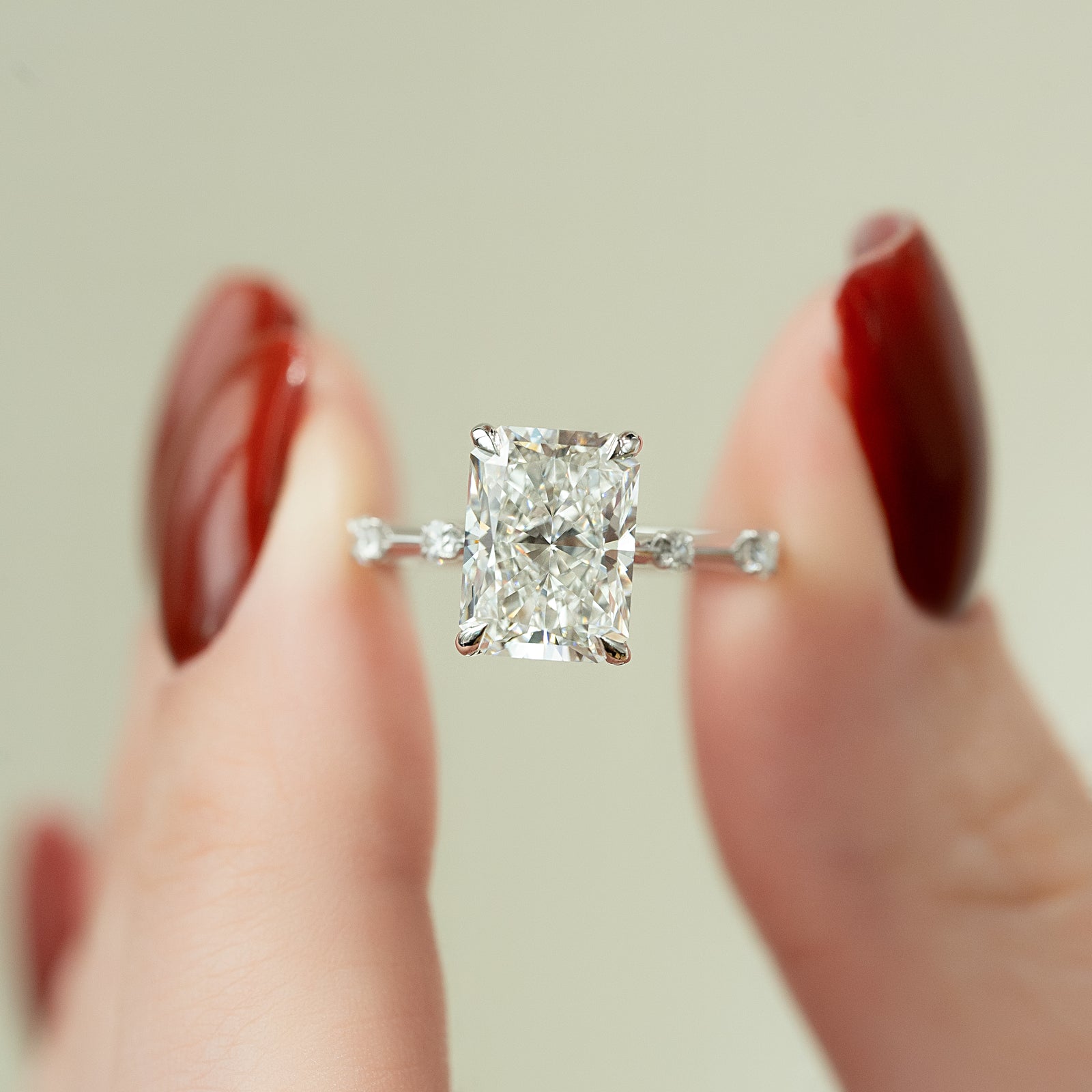 Dainty Pave Engagement Ring Featuring 3.5 CT Radiant Moissanite 4