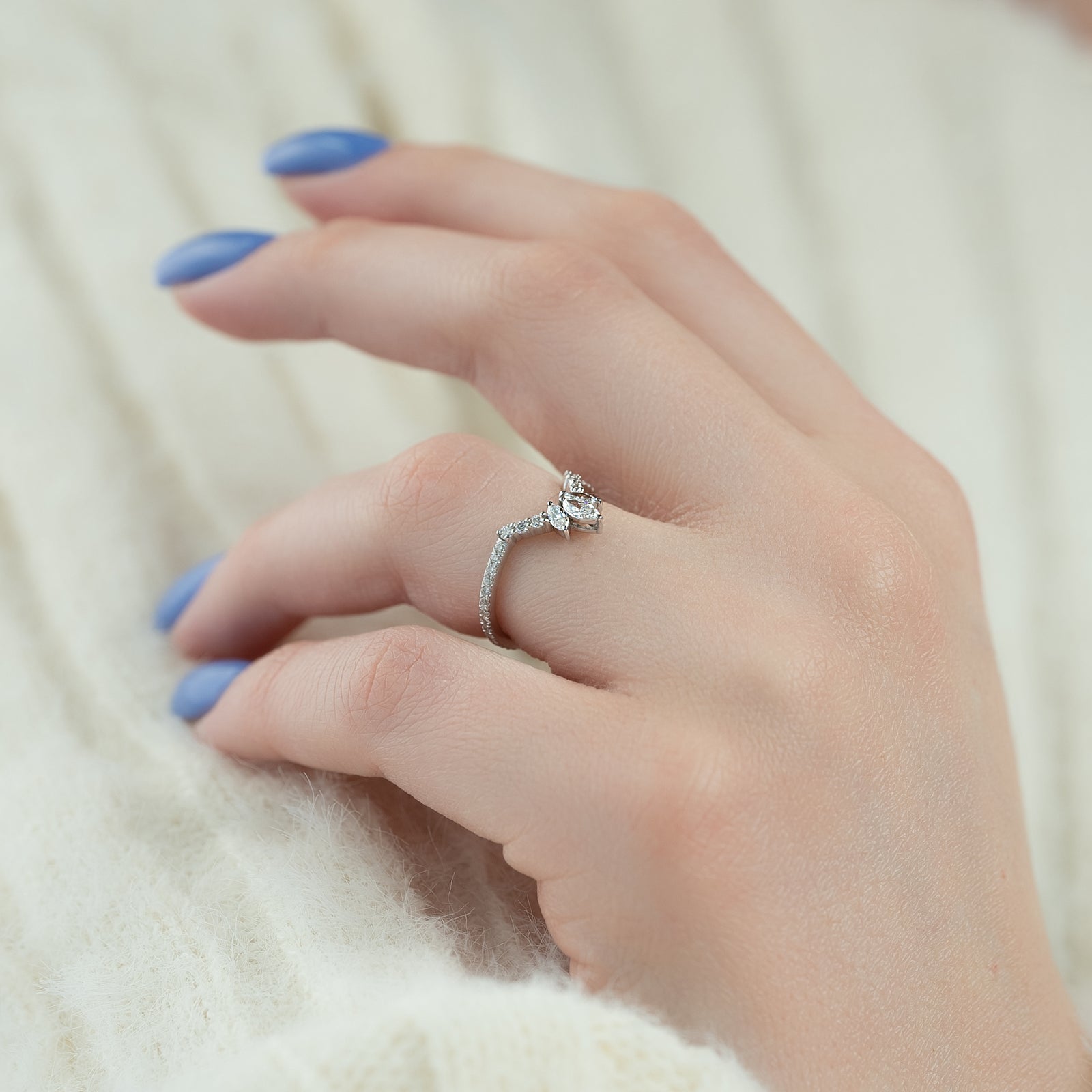 Curved Wedding Band Featuring 0.40 TCW Round & Marquise Moissanite 5