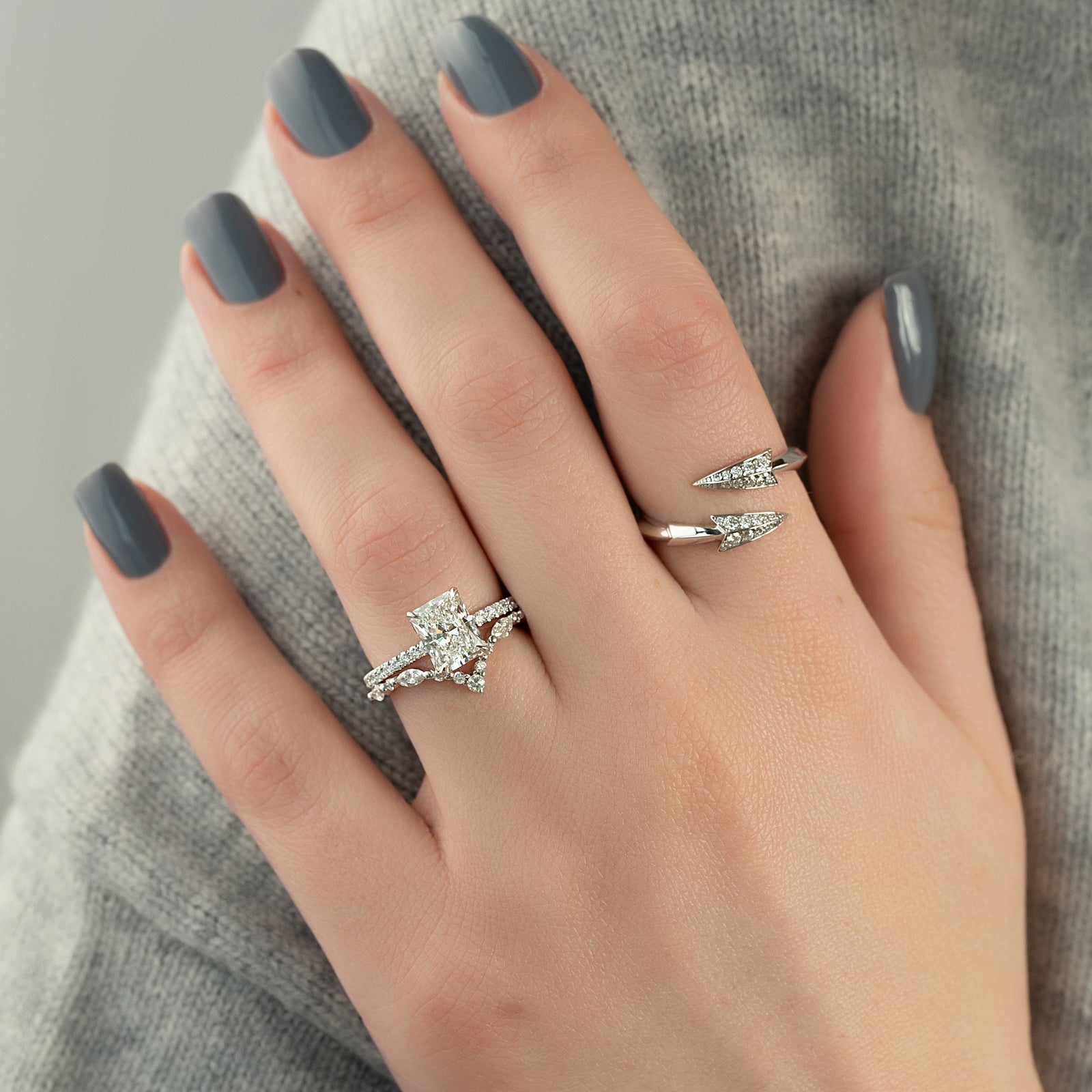 Pave Engagement Ring Featuring 2.0 CT Radiant Moissanite 3