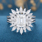 Emerald Cluster Lab Grown Diamond Bridal Set