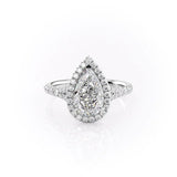 Halo & Split Shank Engagement Ring Featuring 1.0 CT Pear Moissanite 1