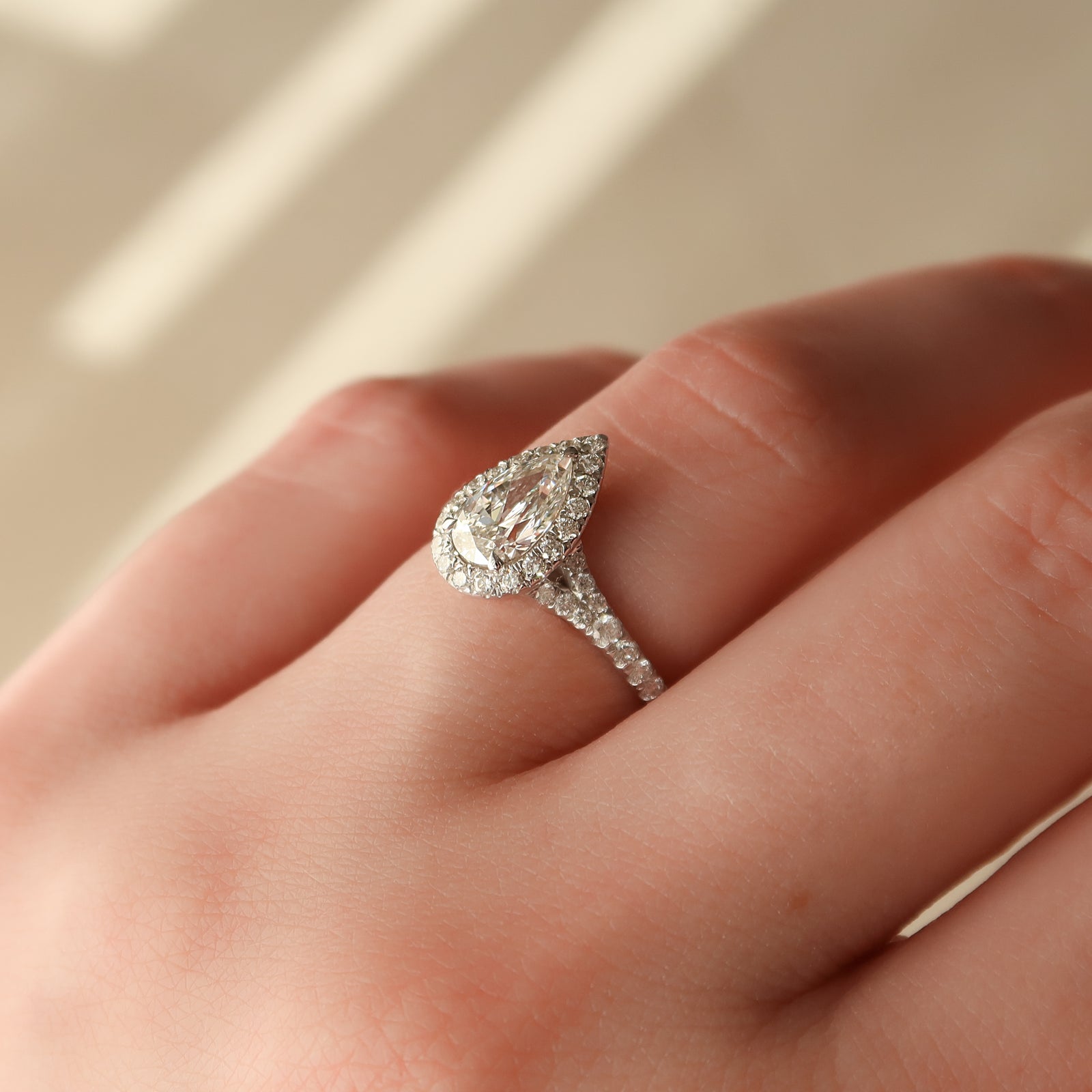Halo & Split Shank Engagement Ring Featuring 1.0 CT Pear Moissanite 4