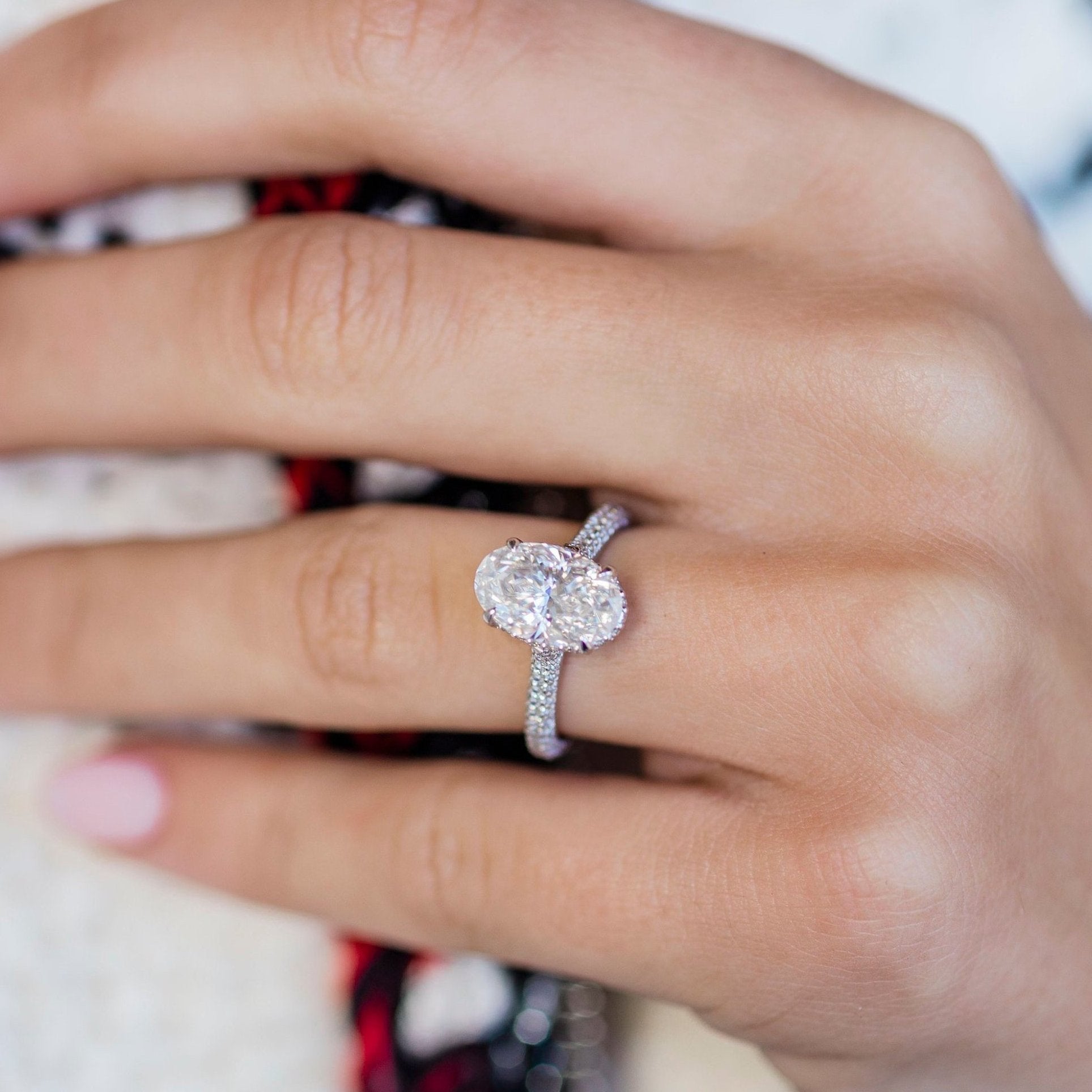 3.0 CT Oval Hidden Halo & Pave Moissanite Engagement Ring