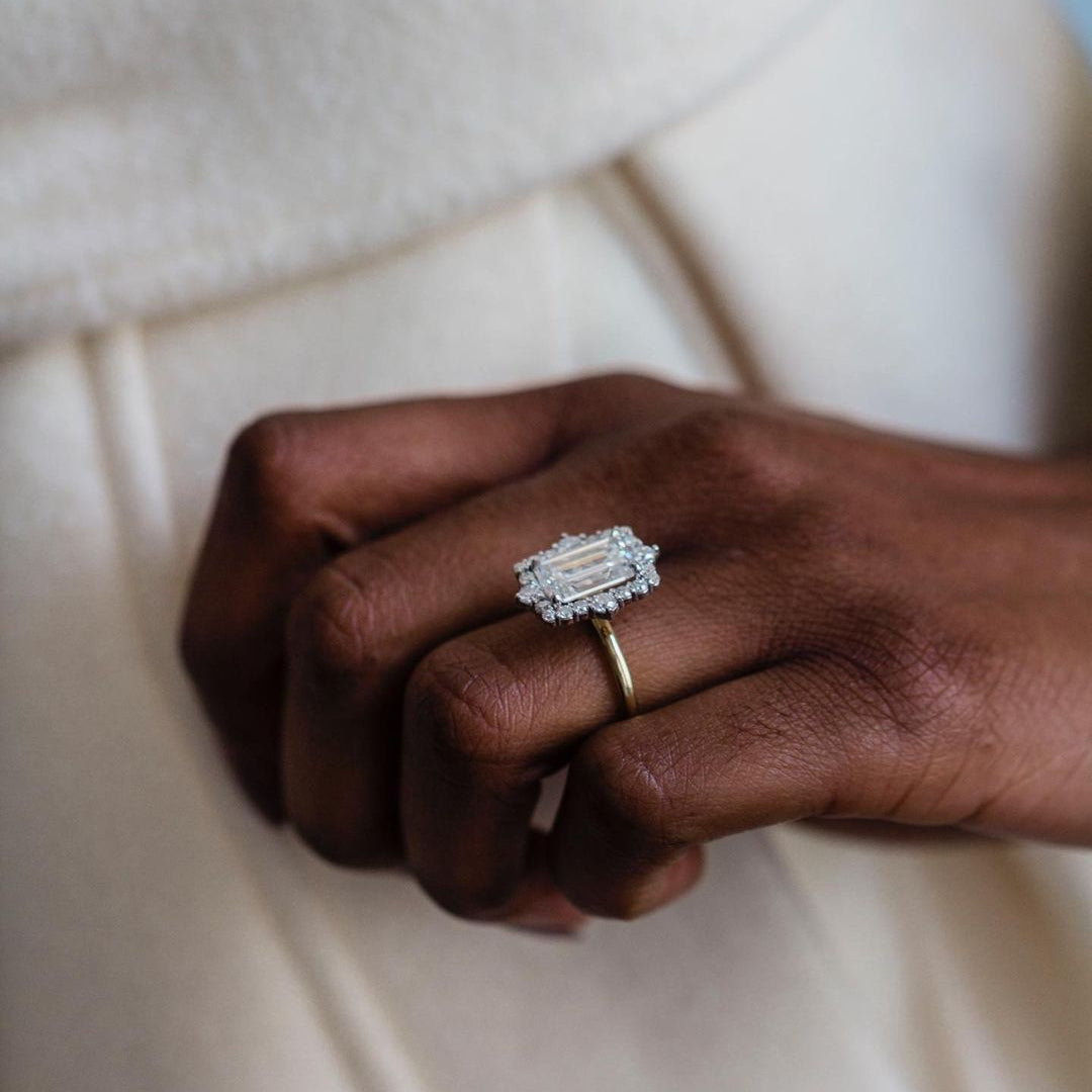 3.35 CT Emerald Cluster Moissanite Engagement Ring