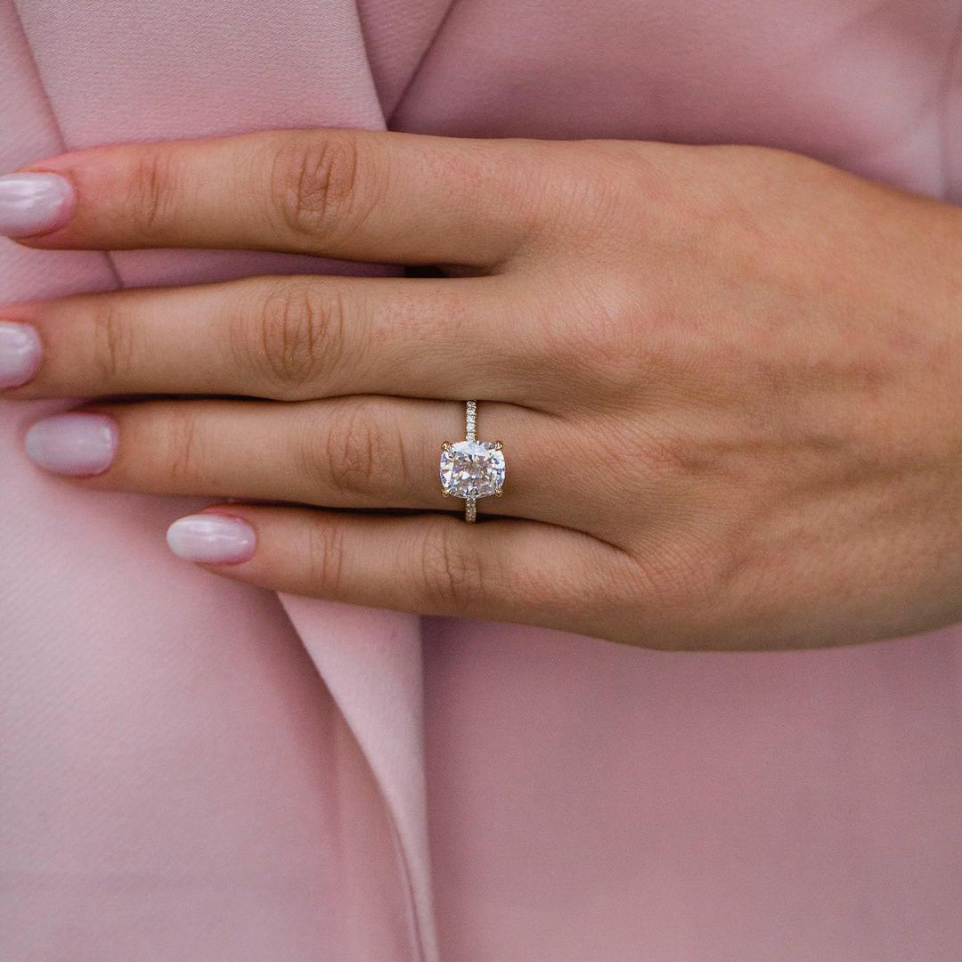 2.80 CT Cushion Hidden Halo Moissanite Engagement Ring