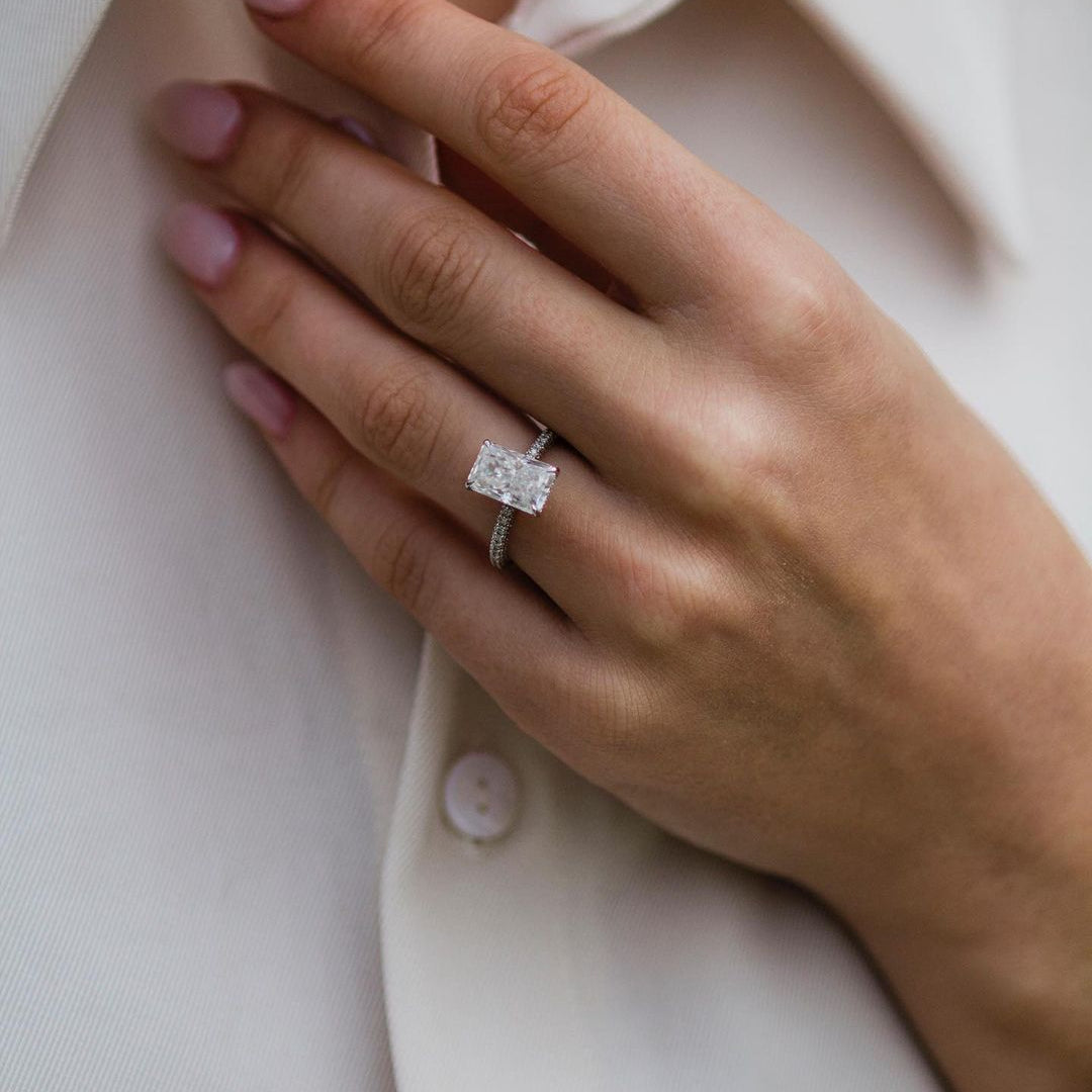 3.0 CT Radiant Hidden Halo Moissanite Engagement Ring