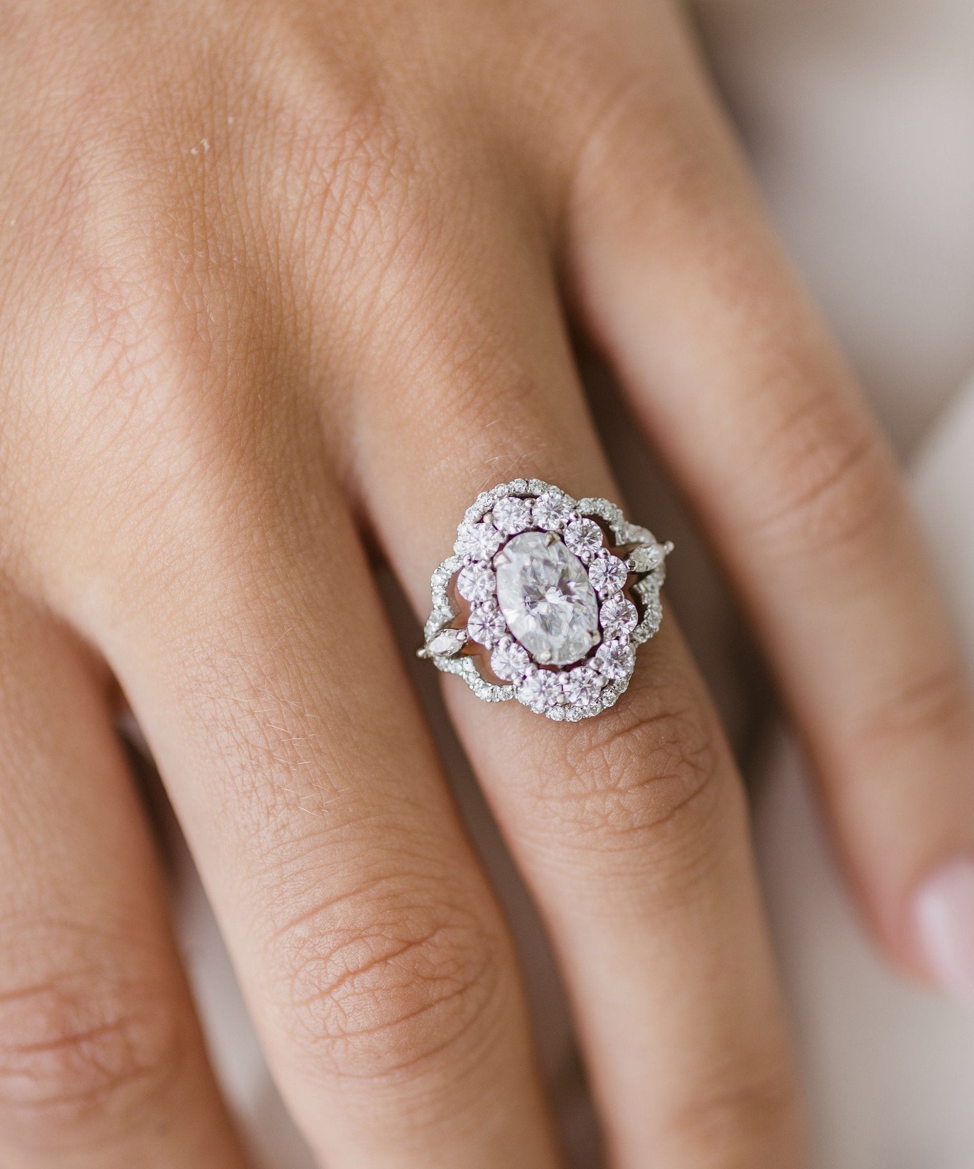 1.85 CT Oval Art Deco Halo Moissanite Engagement Ring 2