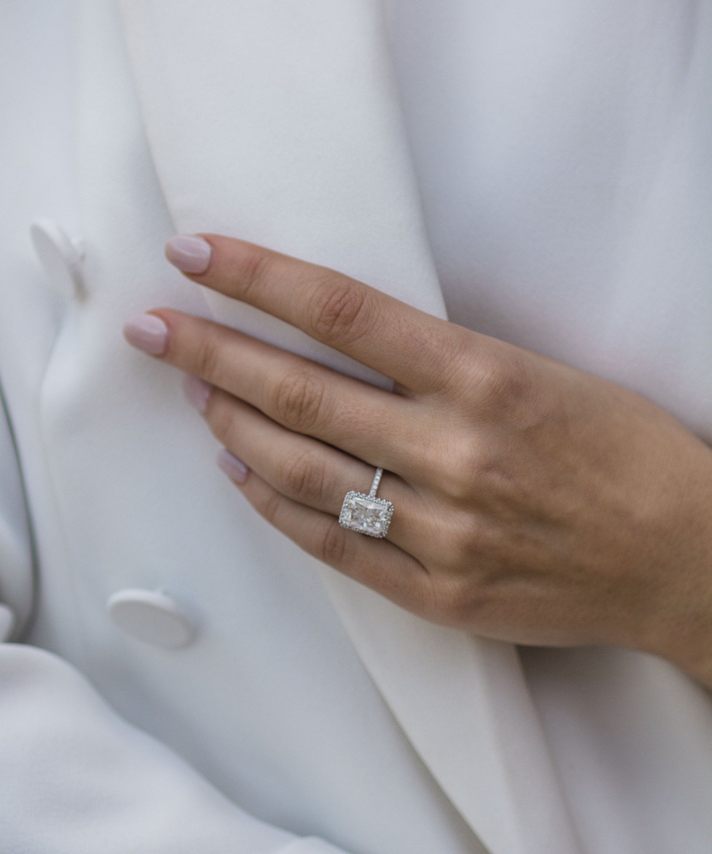 3.50 CT Crushed Ice Radiant Halo & Pave Moissanite Engagement Ring 10