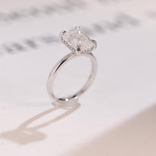 Emerald Hidden Halo Lab Grown Diamond Engagement Ring