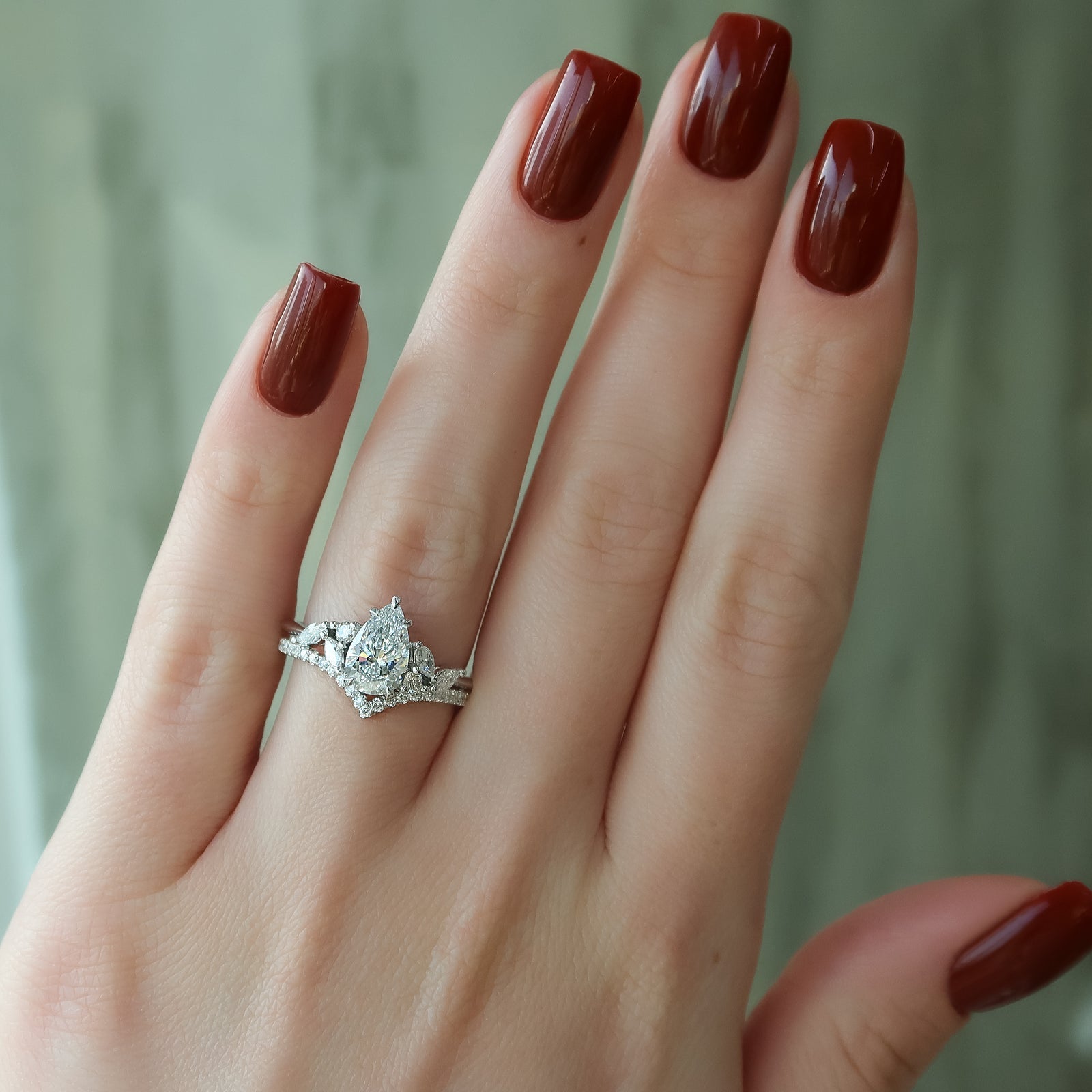 Cluster Engagement Ring Featuring 1.5 CT Pear Moissanite 3