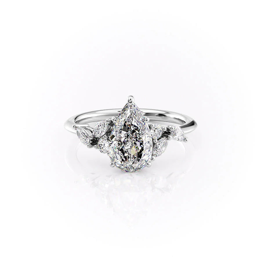 Cluster Engagement Ring Featuring 1.5 CT Pear Moissanite 1