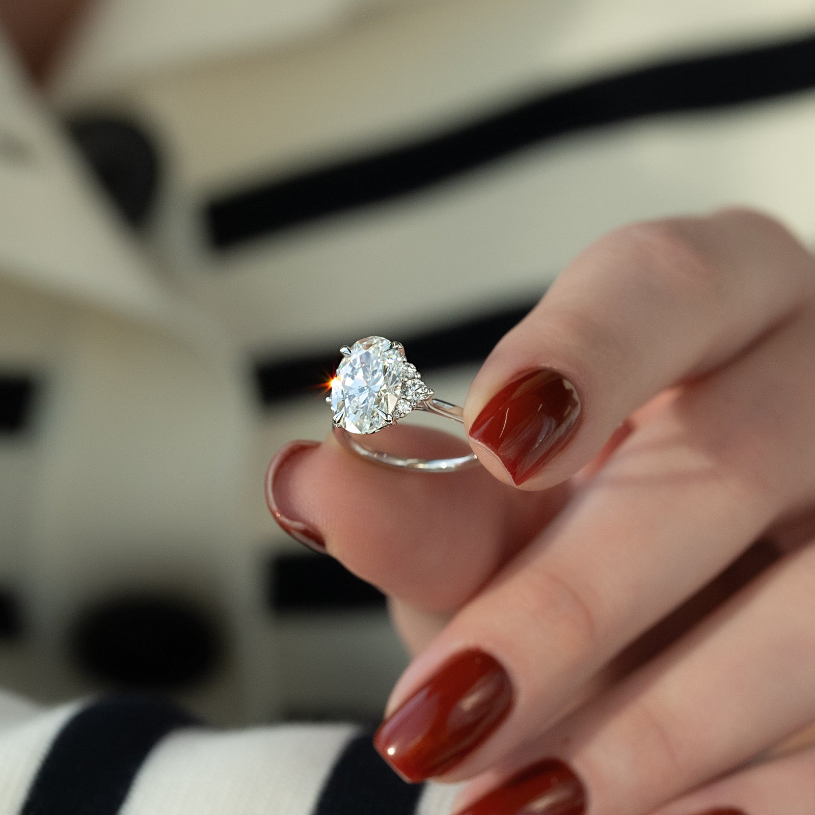 Cluster Engagement Ring Featuring 3.0 CT Oval Moissanite 3