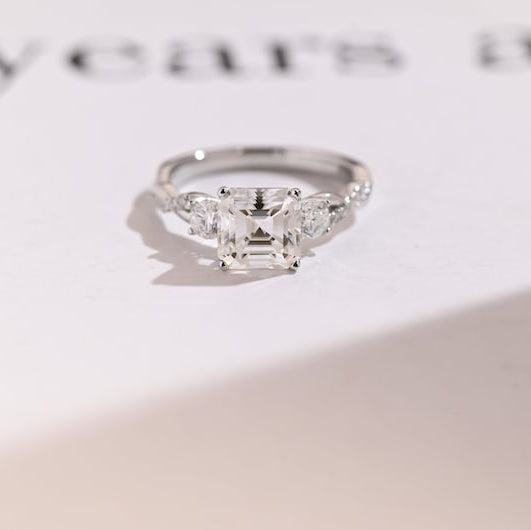 Asscher Three Stone Lab Grown Diamond Engagement Ring
