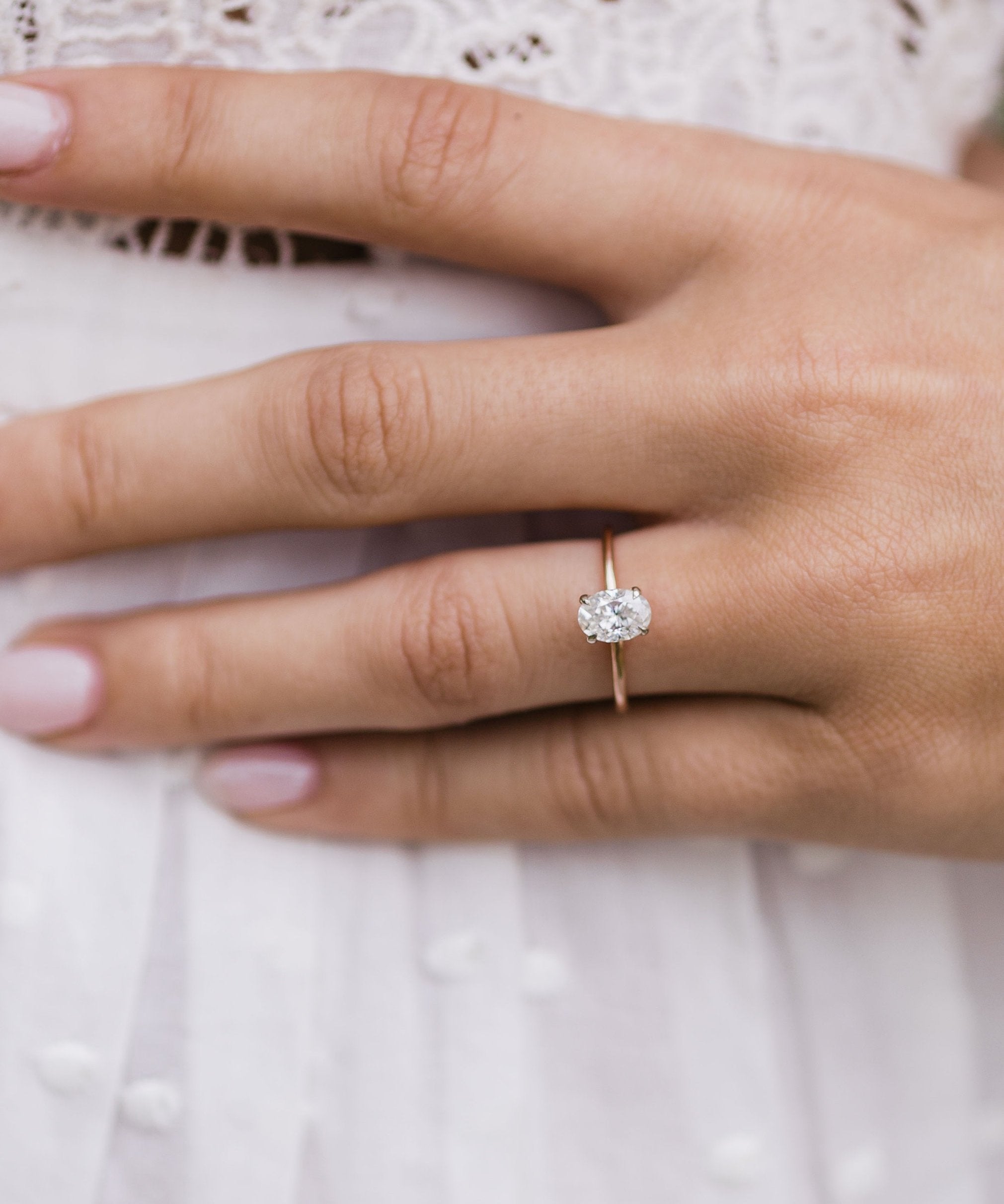 1.33 CT Oval Cut Solitaire Hidden Halo Moissanite Engagement Ring 2