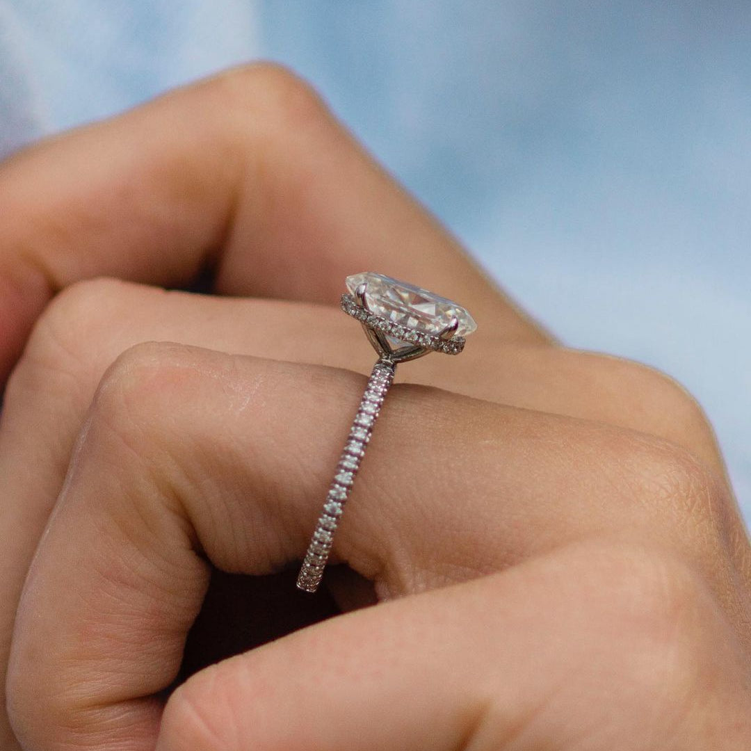 3.85 CT Oval Hidden Halo Moissanite Engagement Ring