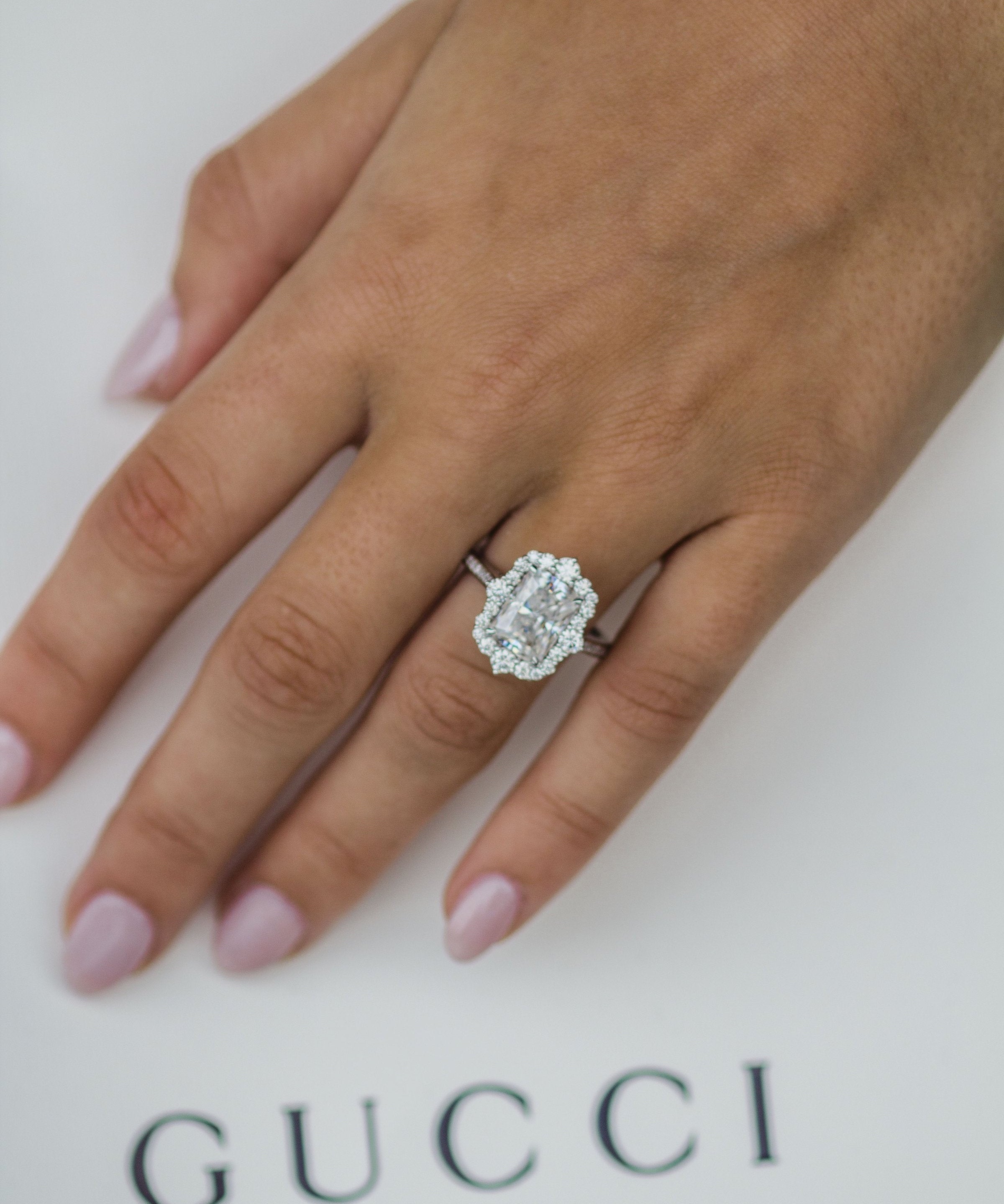 3.40 CT Radiant Cluster Halo Moissanite Engagement Ring 1