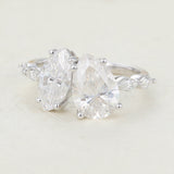 2.83 CT Pear & Marquise Cluster Lab-Grown Diamond Engagement Ring