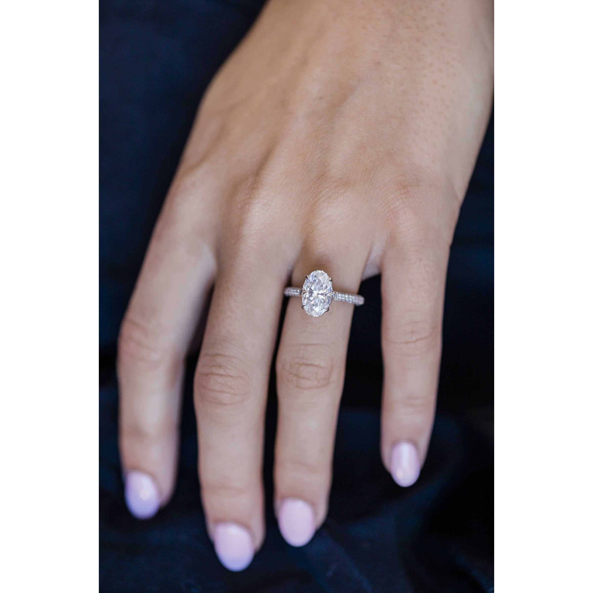 3.0 CT Oval Hidden Halo & Pave Moissanite Engagement Ring
