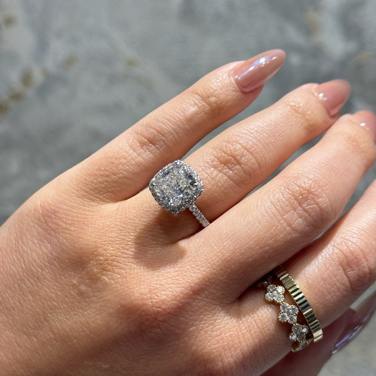 Cushion Halo & Pave Lab Grown Diamond Engagement Ring
