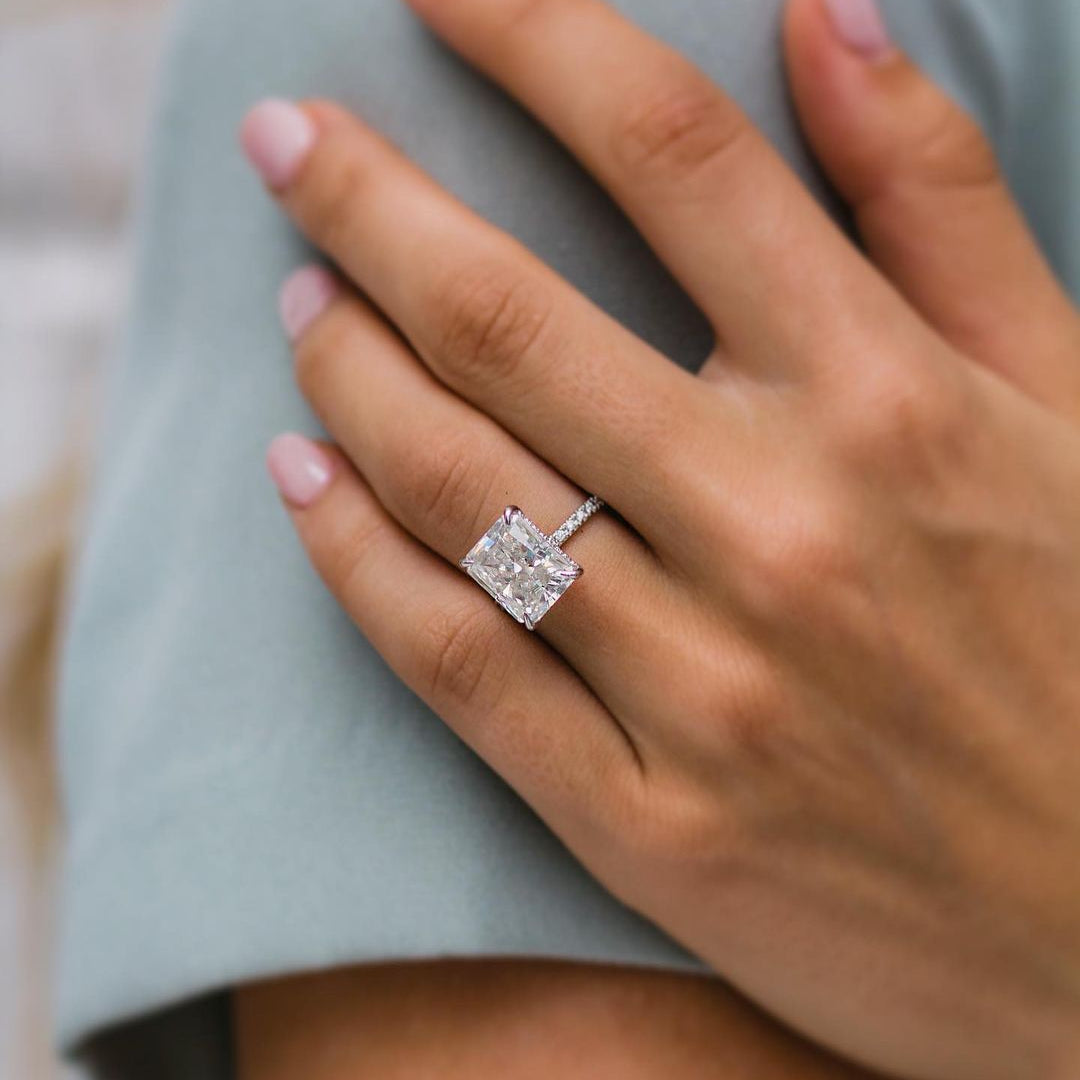 4.79 CT Radiant Hidden Halo Moissanite Engagement Ring