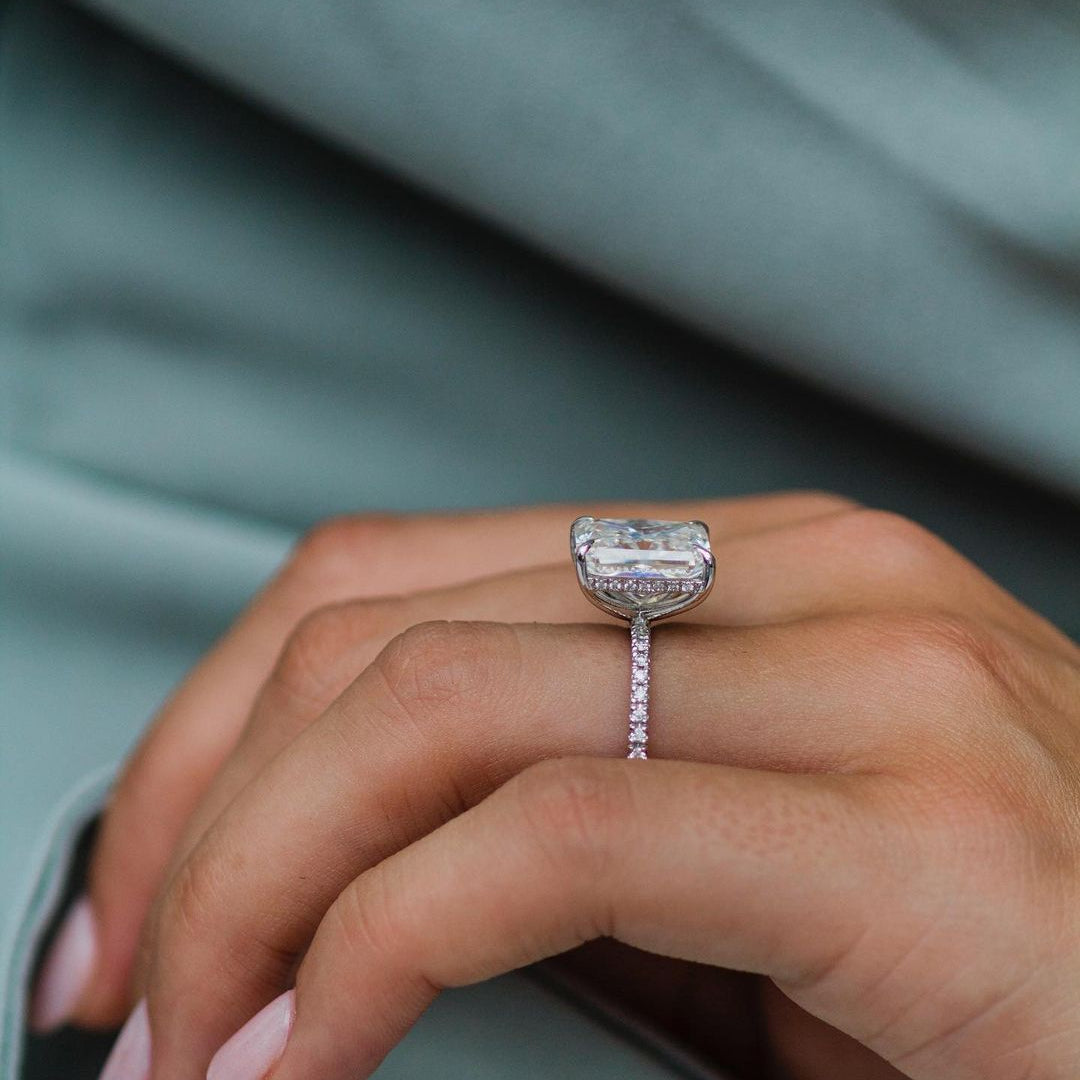 4.79 CT Radiant Cut Hidden Halo Moissanite Engagement Ring