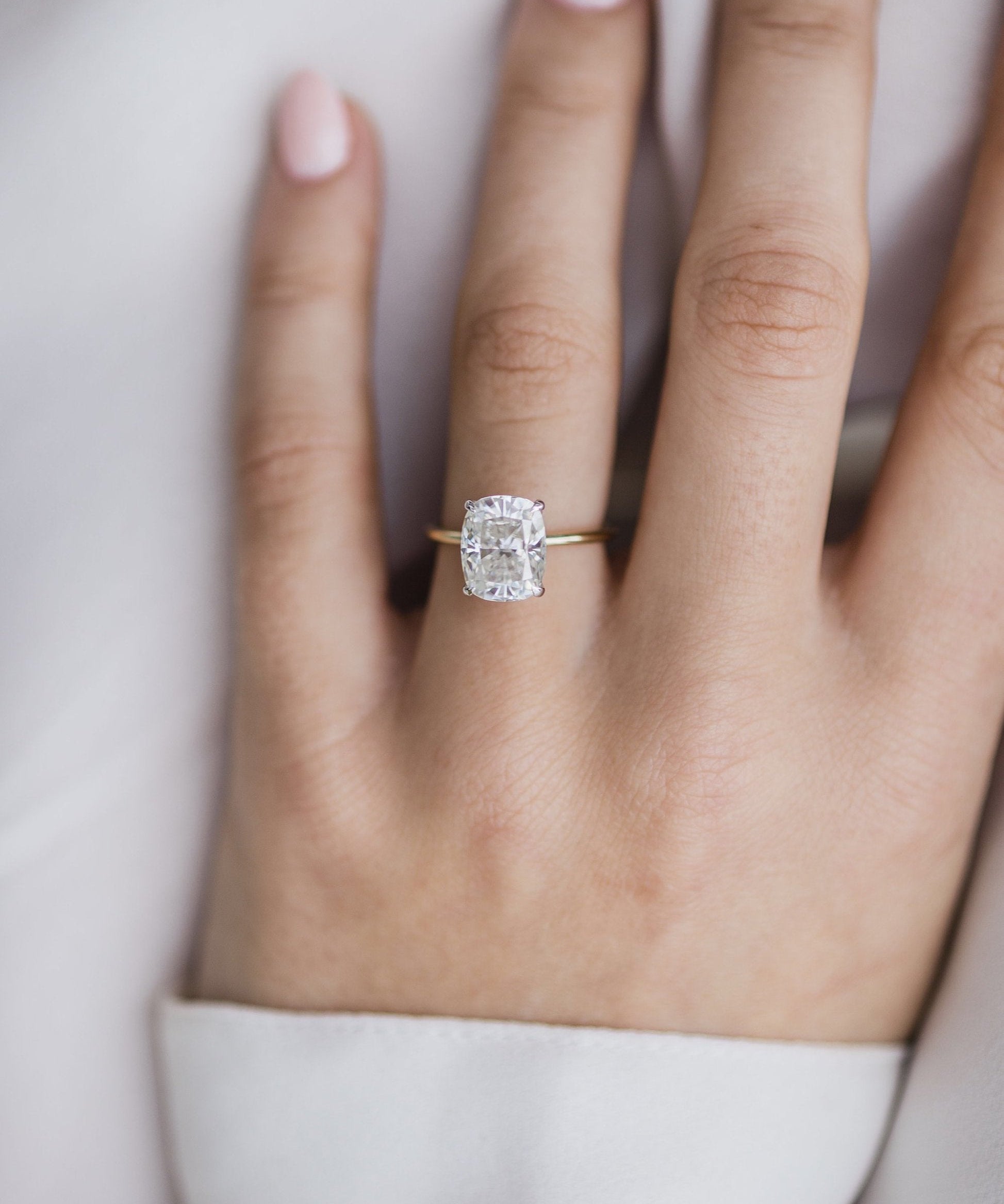 3.20 CT Elongated Cushion Solitaire Hidden Halo Moissanite Engagement Ring 1